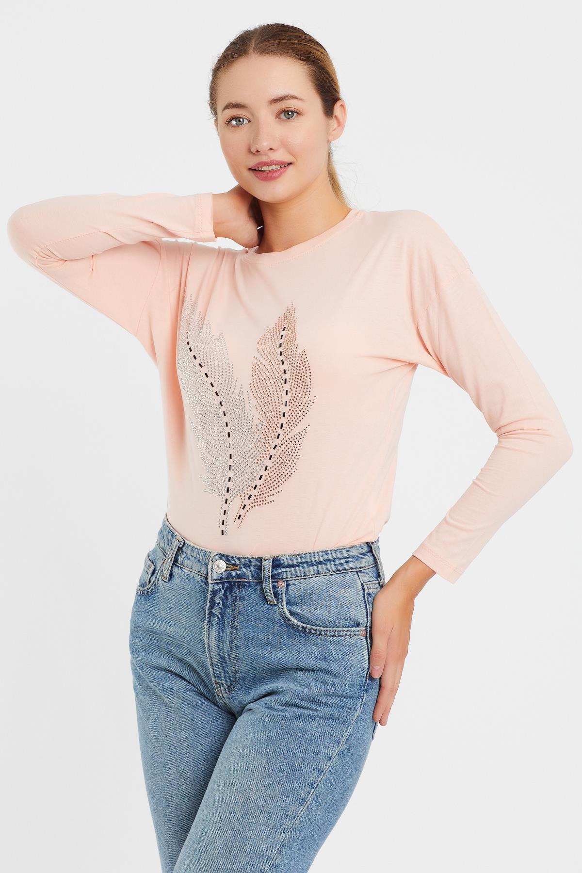 Taşlı Yaprak Detaylı Sweat 9130-2