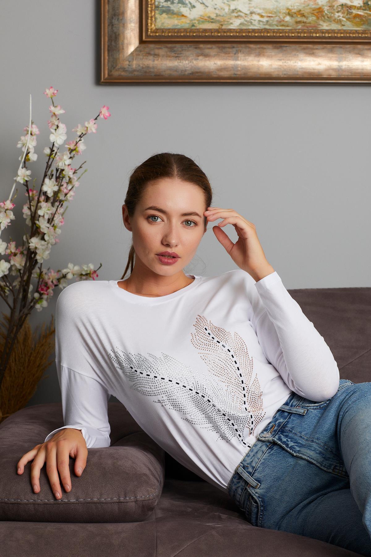 Taşlı Yaprak Detaylı Sweat 9130-2