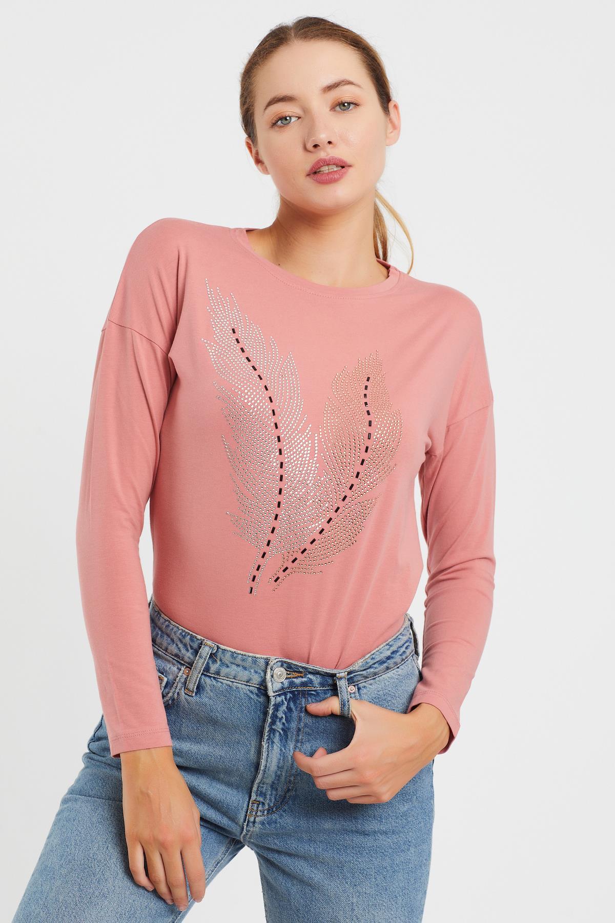 Taşlı Yaprak Detaylı Sweat 9130-2