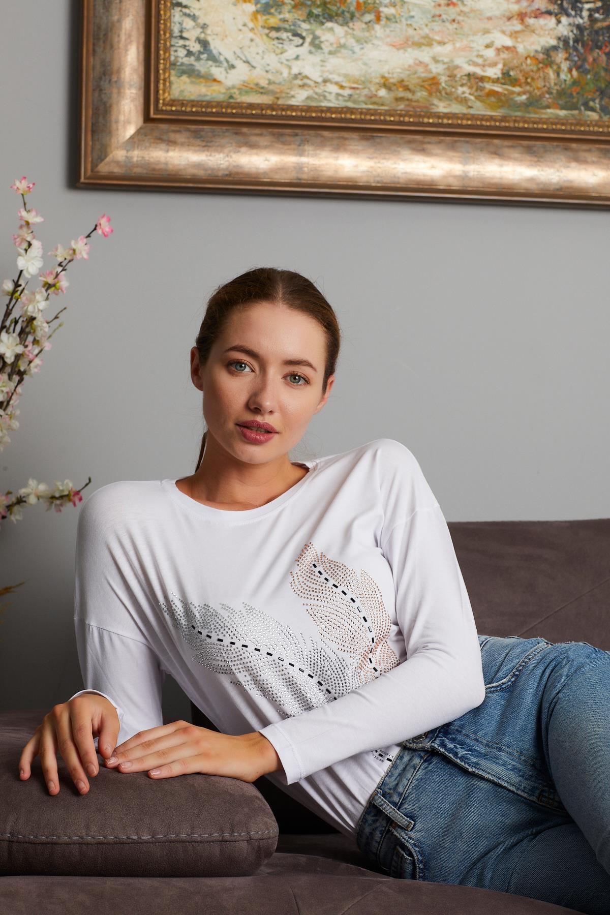 Taşlı Yaprak Detaylı Sweat 9130-2