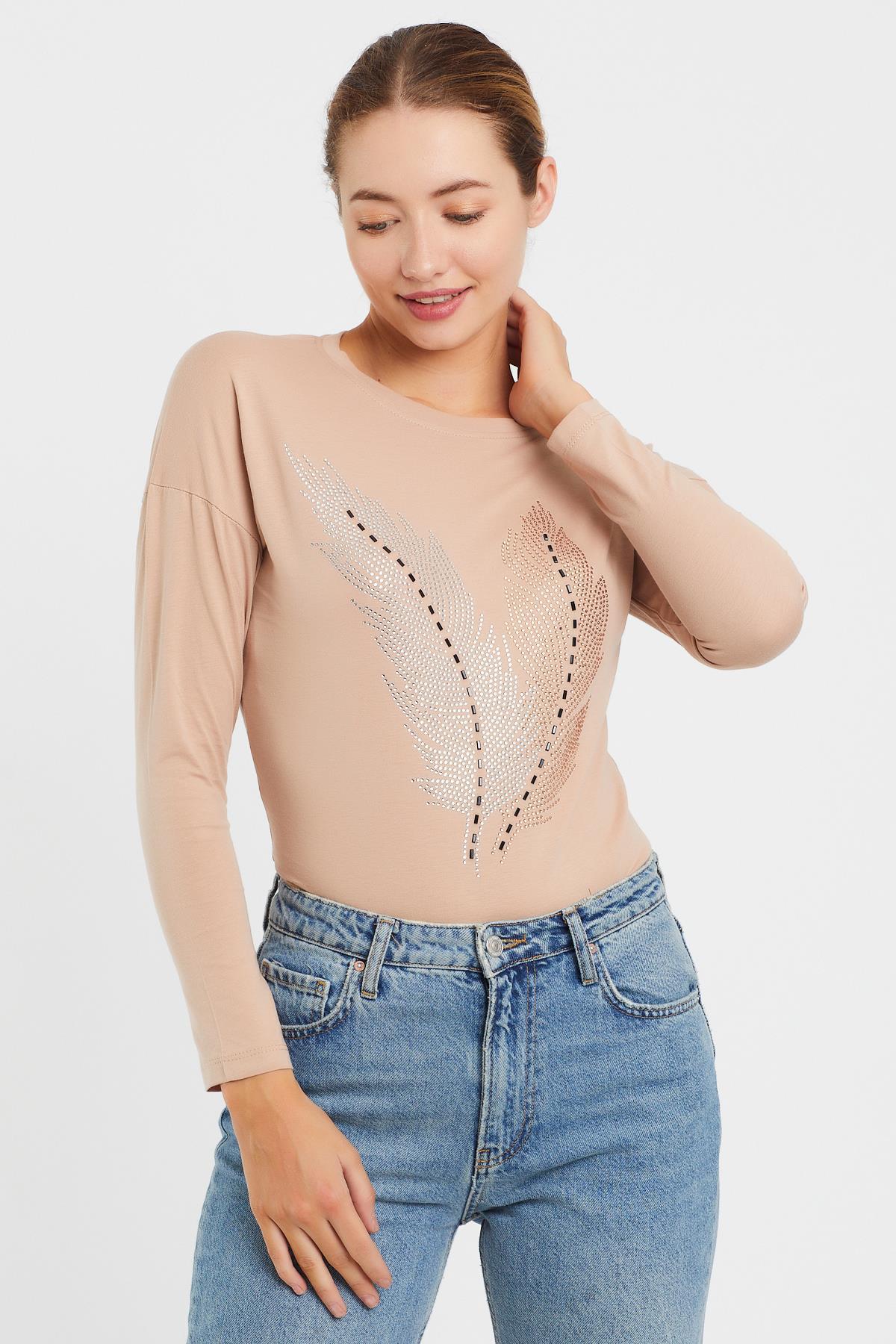 Taşlı Yaprak Detaylı Sweat 9130-2