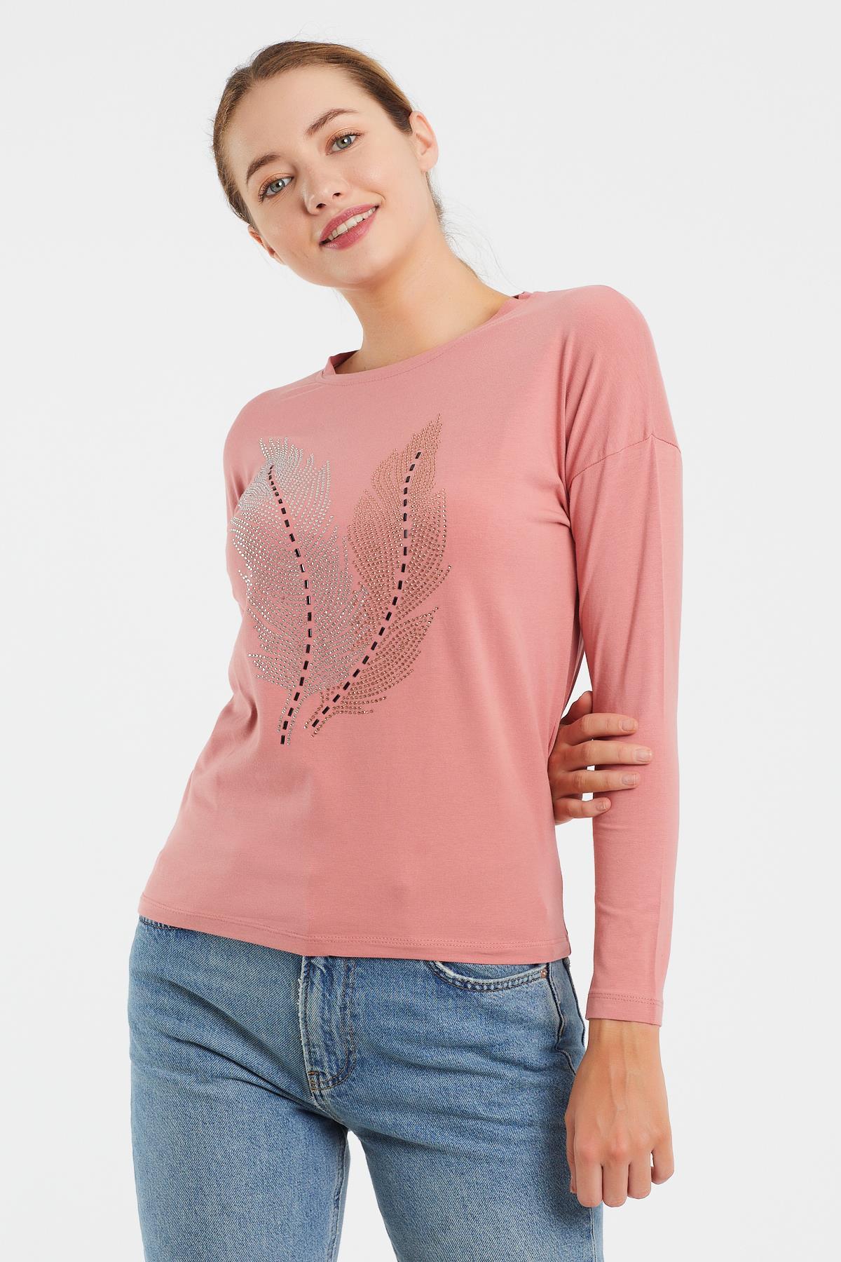 Taşlı Yaprak Detaylı Sweat 9130-2