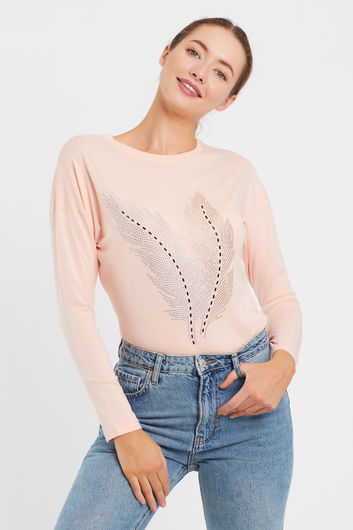 Taşlı Yaprak Detaylı Sweat 9130-2