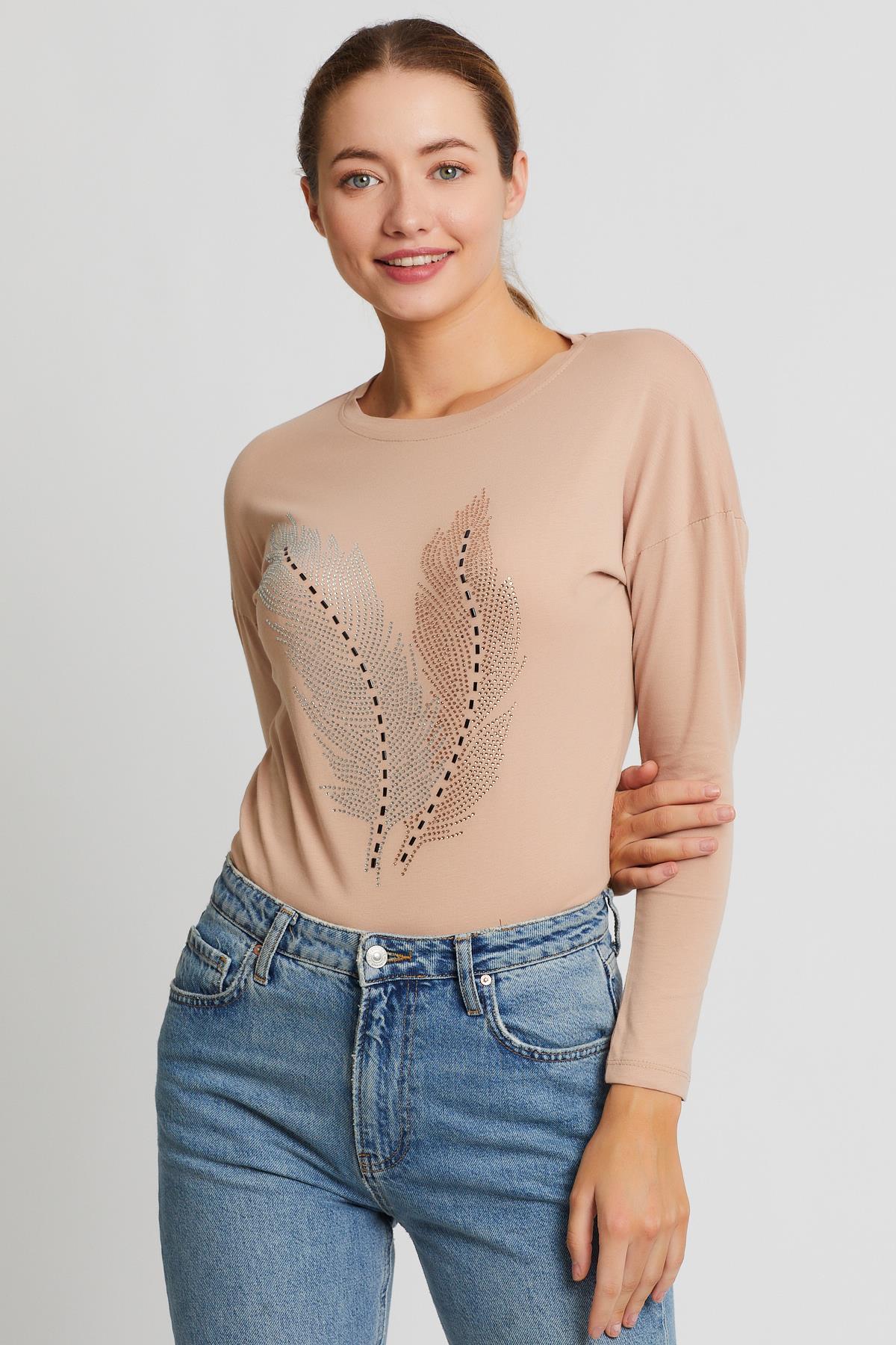 Taşlı Yaprak Detaylı Sweat 9130-2