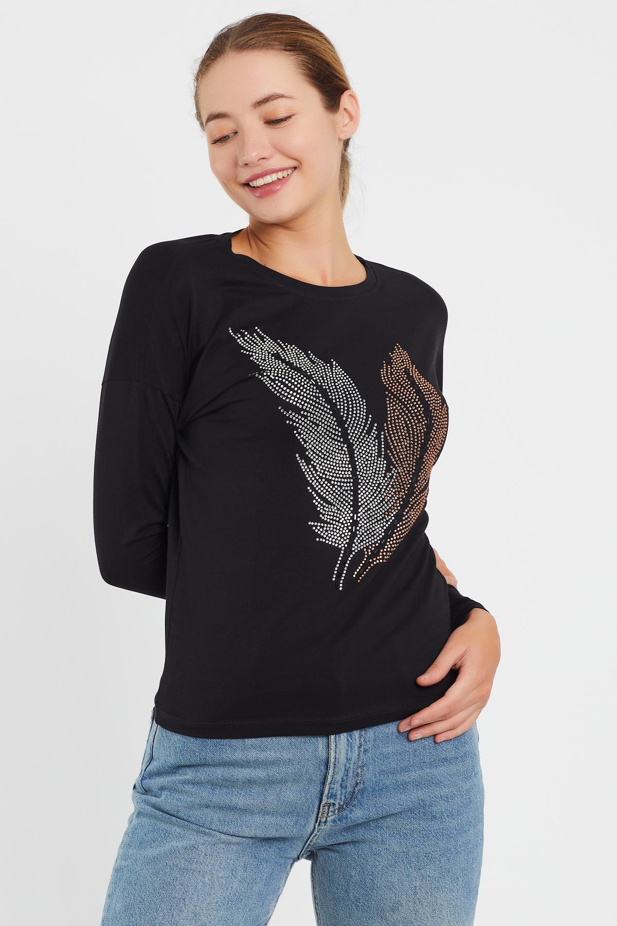 Taşlı Yaprak Detaylı Sweat 9130-2