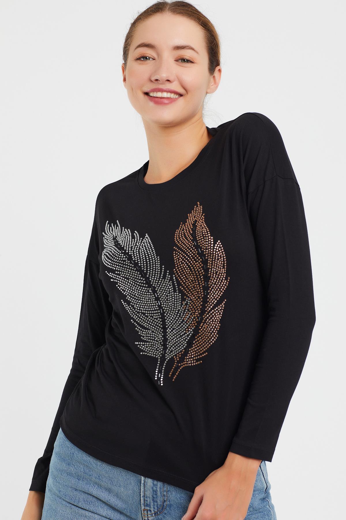Taşlı Yaprak Detaylı Sweat 9130-2