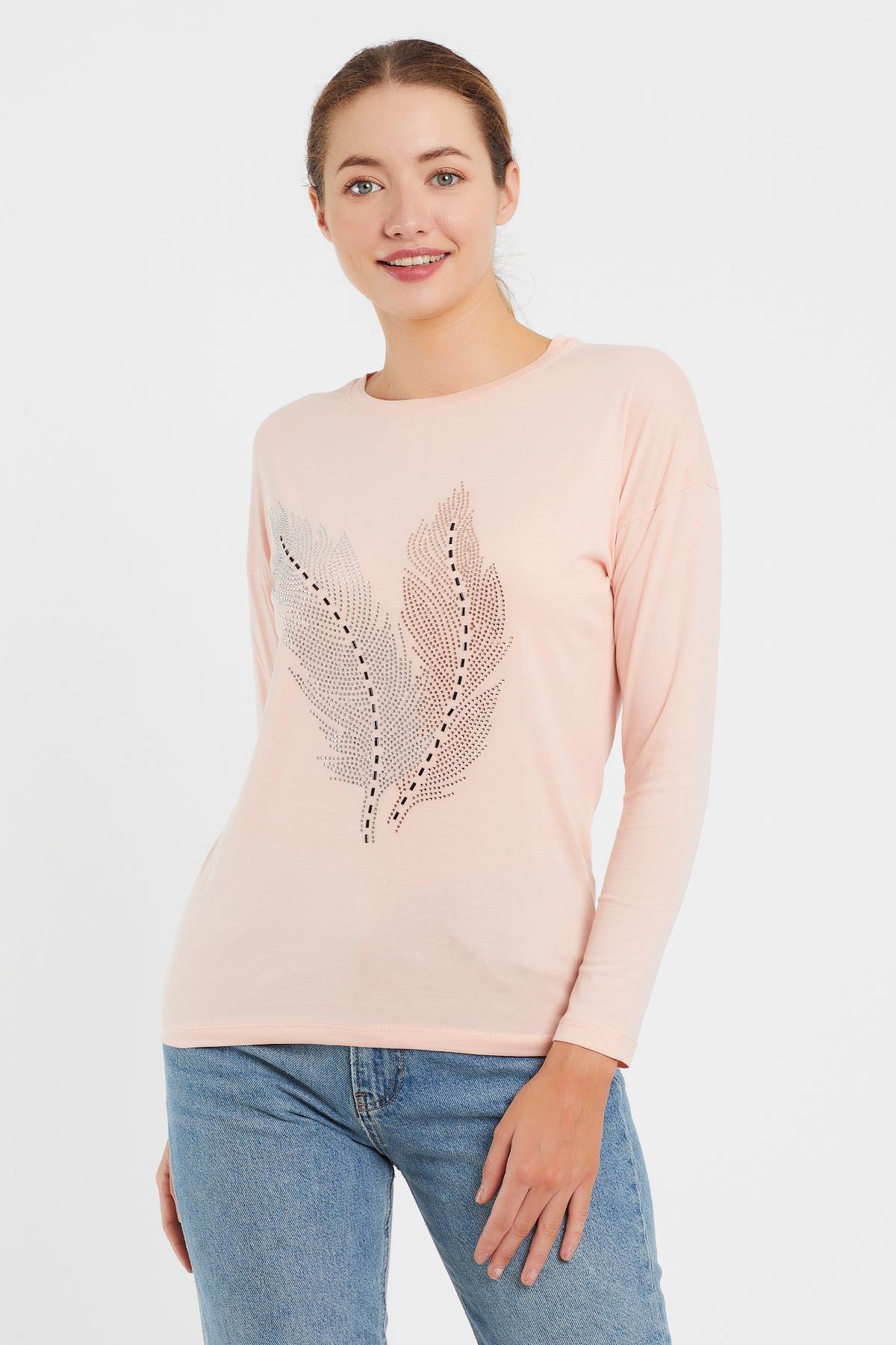 Taşlı Yaprak Detaylı Sweat 9130-2