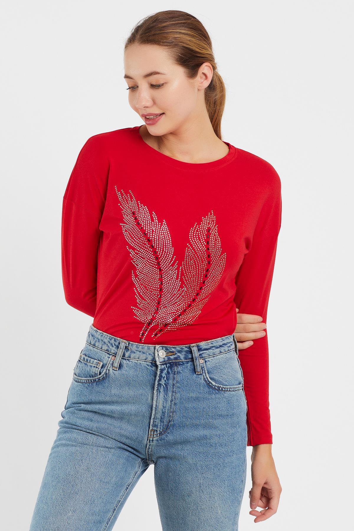 Taşlı Yaprak Detaylı Sweat 9130-2