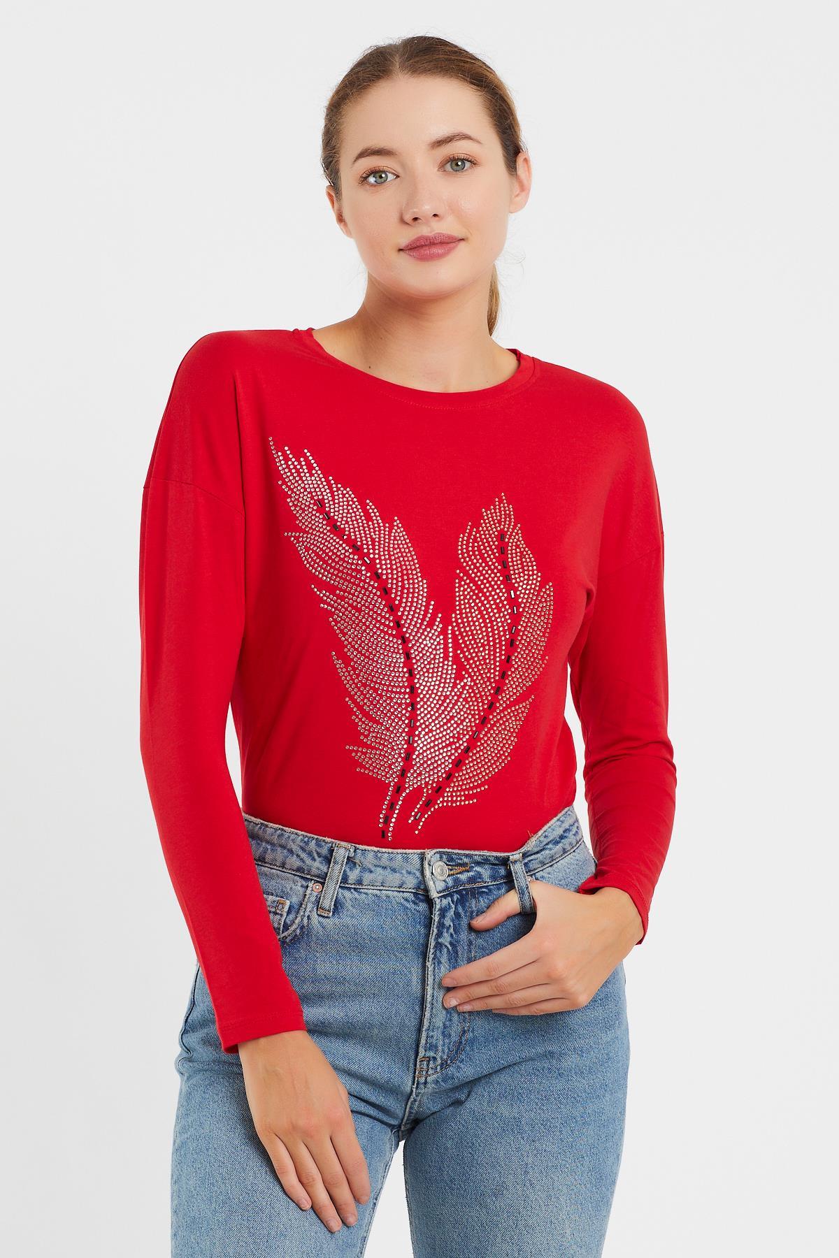 Taşlı Yaprak Detaylı Sweat 9130-2
