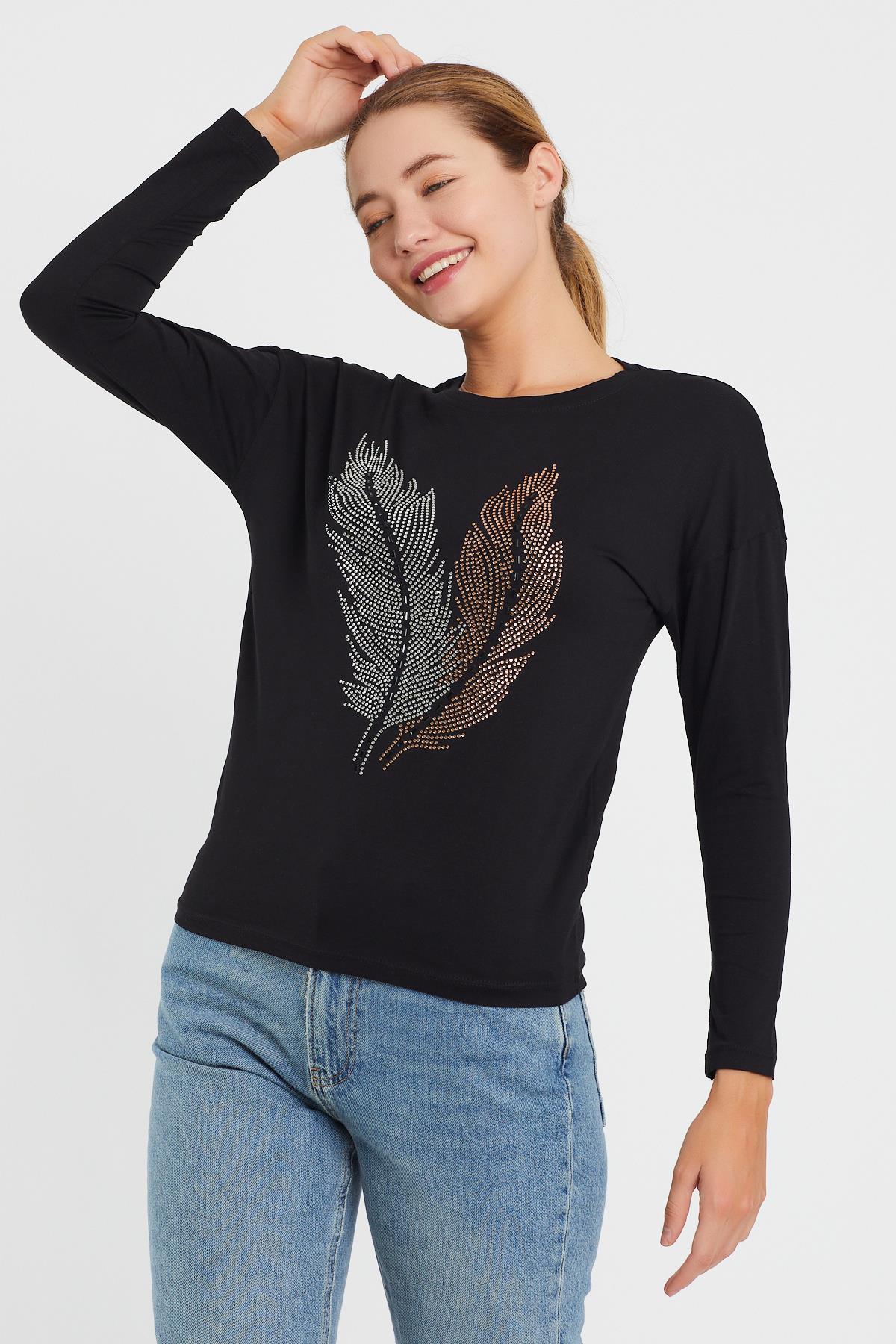 Taşlı Yaprak Detaylı Sweat 9130-2