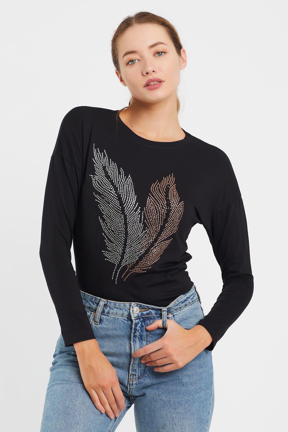 Taşlı Yaprak Detaylı Sweat 9130-2