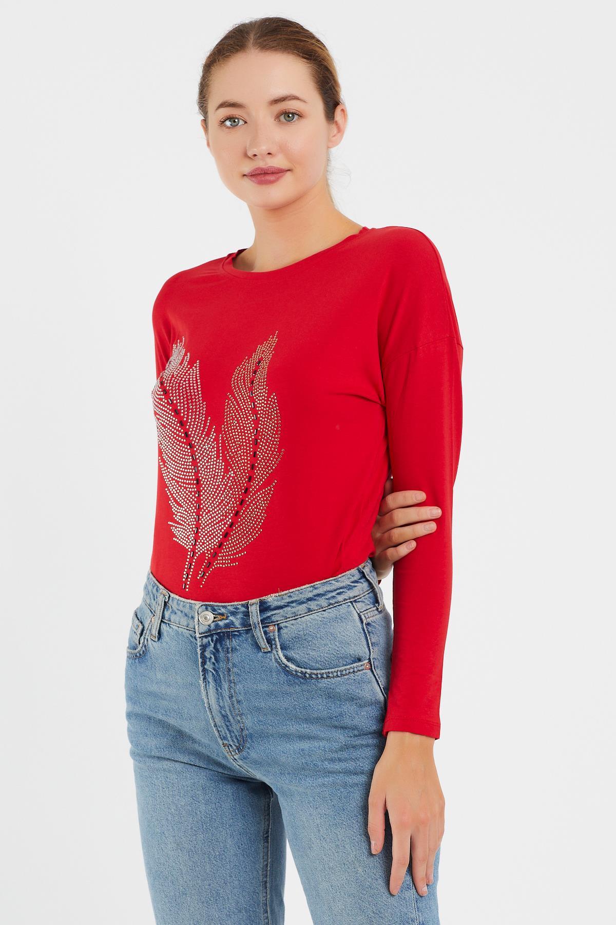 Taşlı Yaprak Detaylı Sweat 9130-2