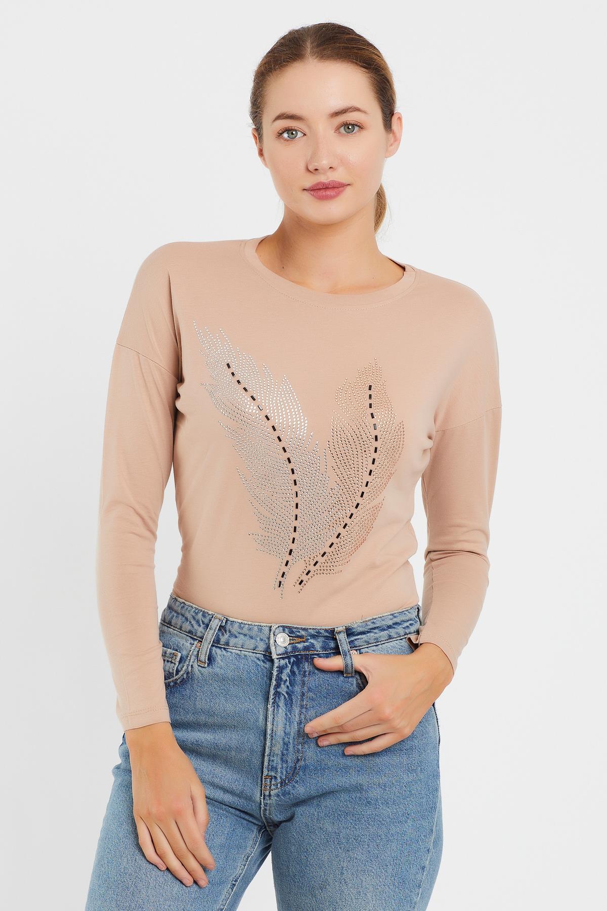 Taşlı Yaprak Detaylı Sweat 9130-2