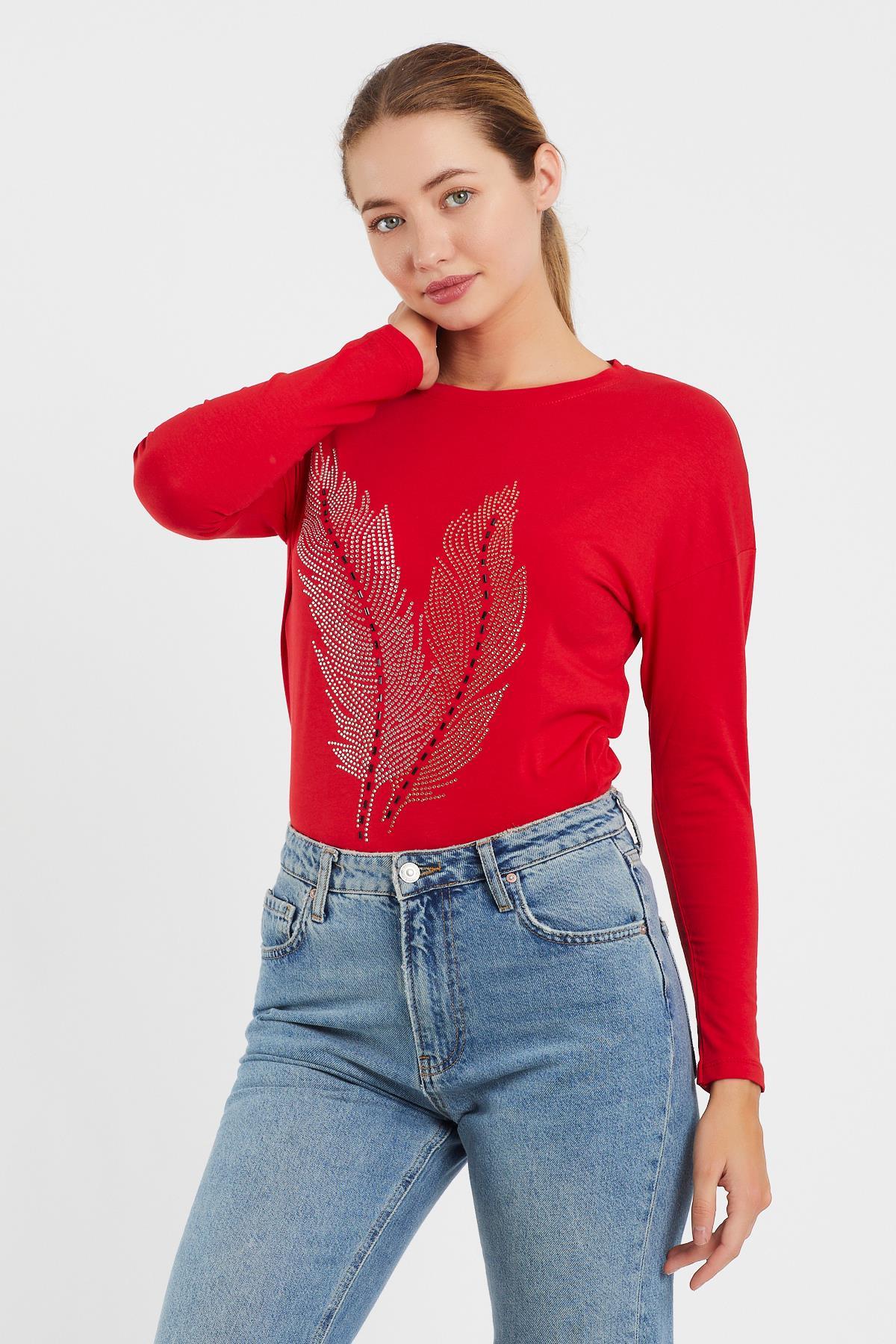 Taşlı Yaprak Detaylı Sweat 9130-2