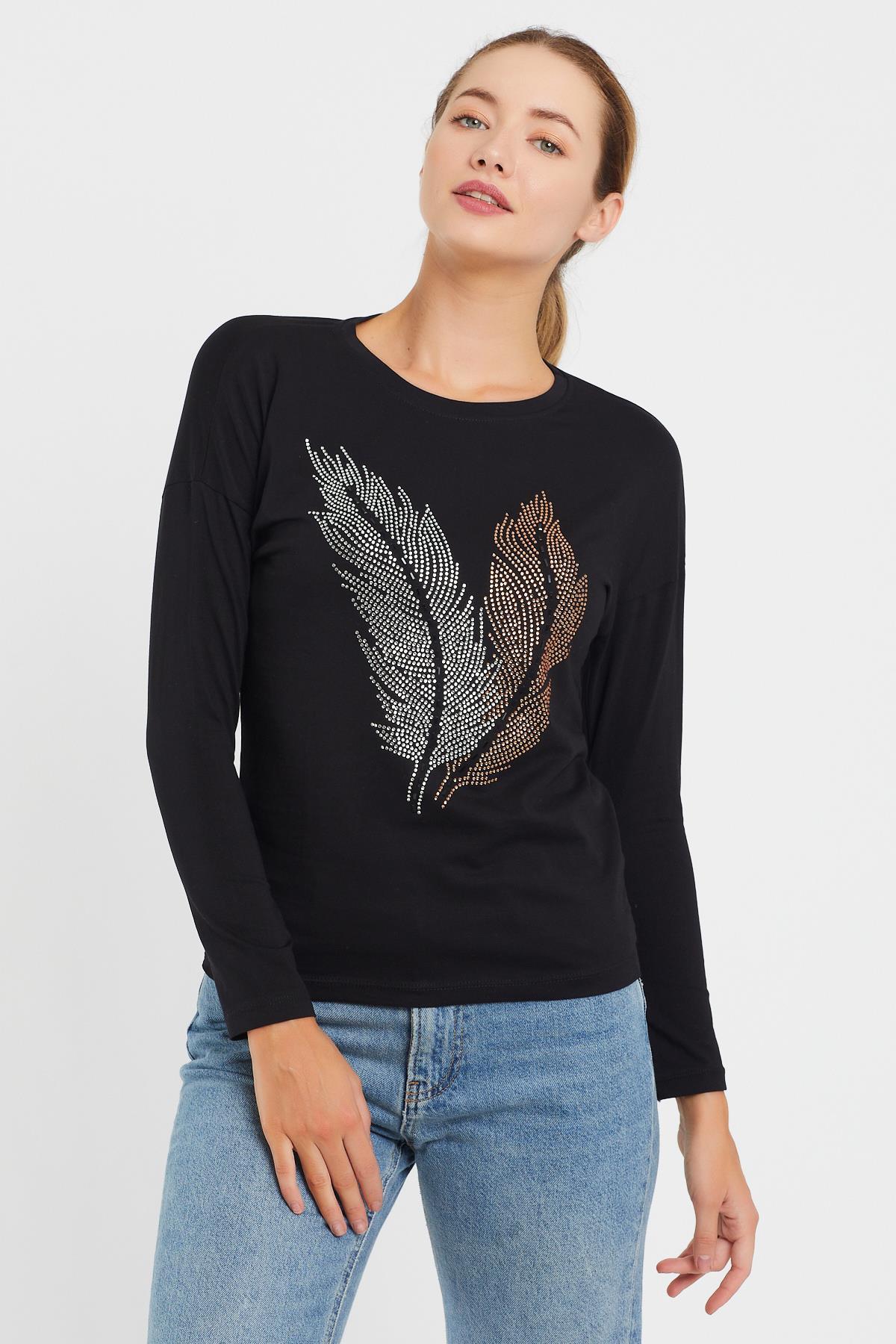 Taşlı Yaprak Detaylı Sweat 9130-2