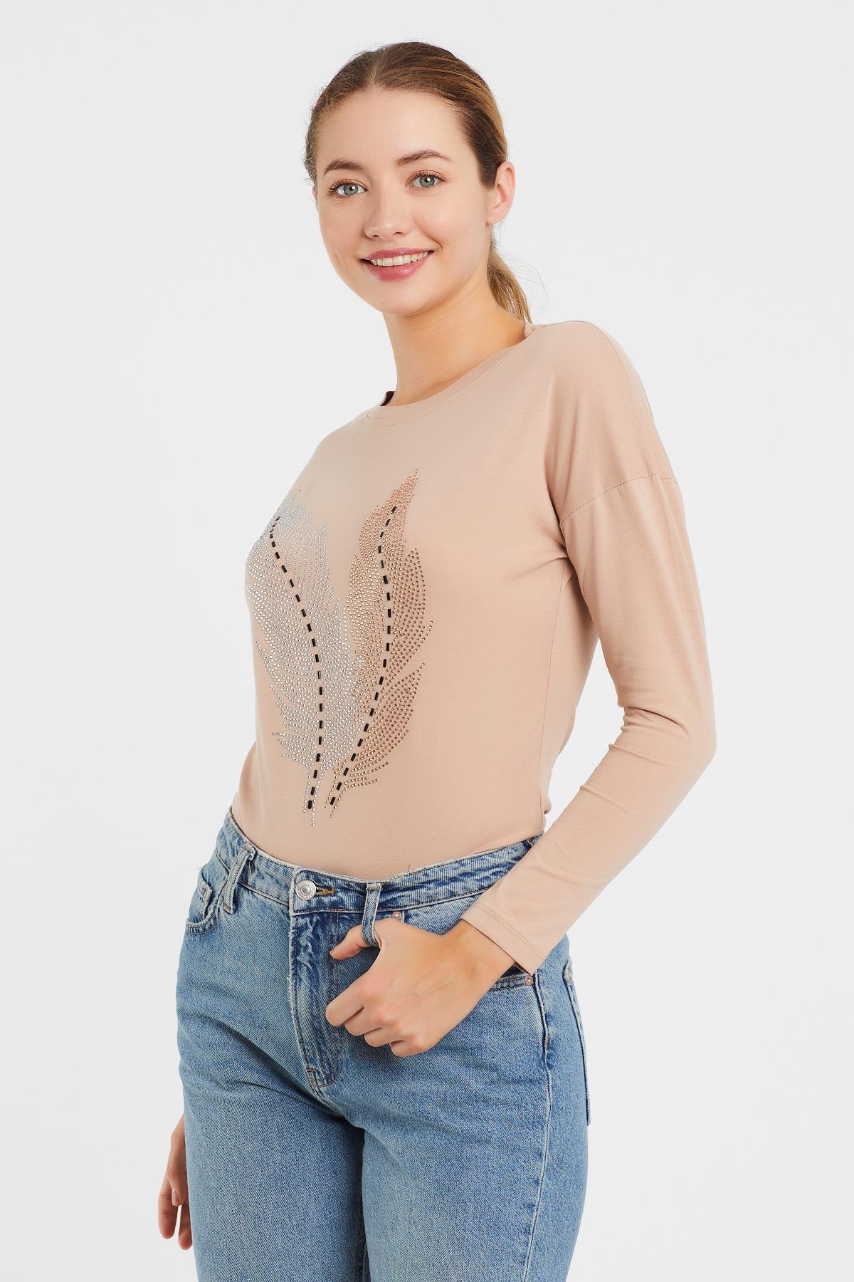 Taşlı Yaprak Detaylı Sweat 9130-2