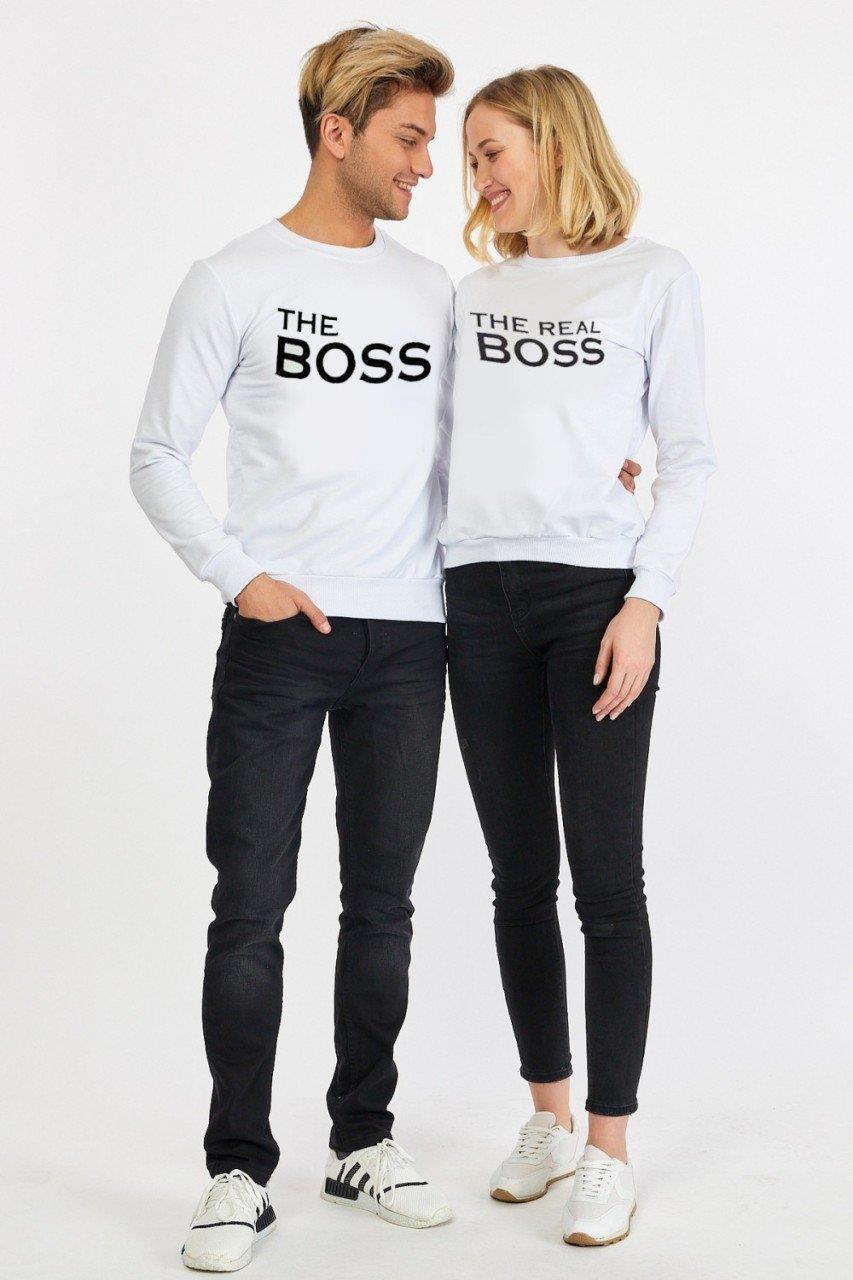 The Boss Baskılı Kadın Erkek Sweat Kombin 8677