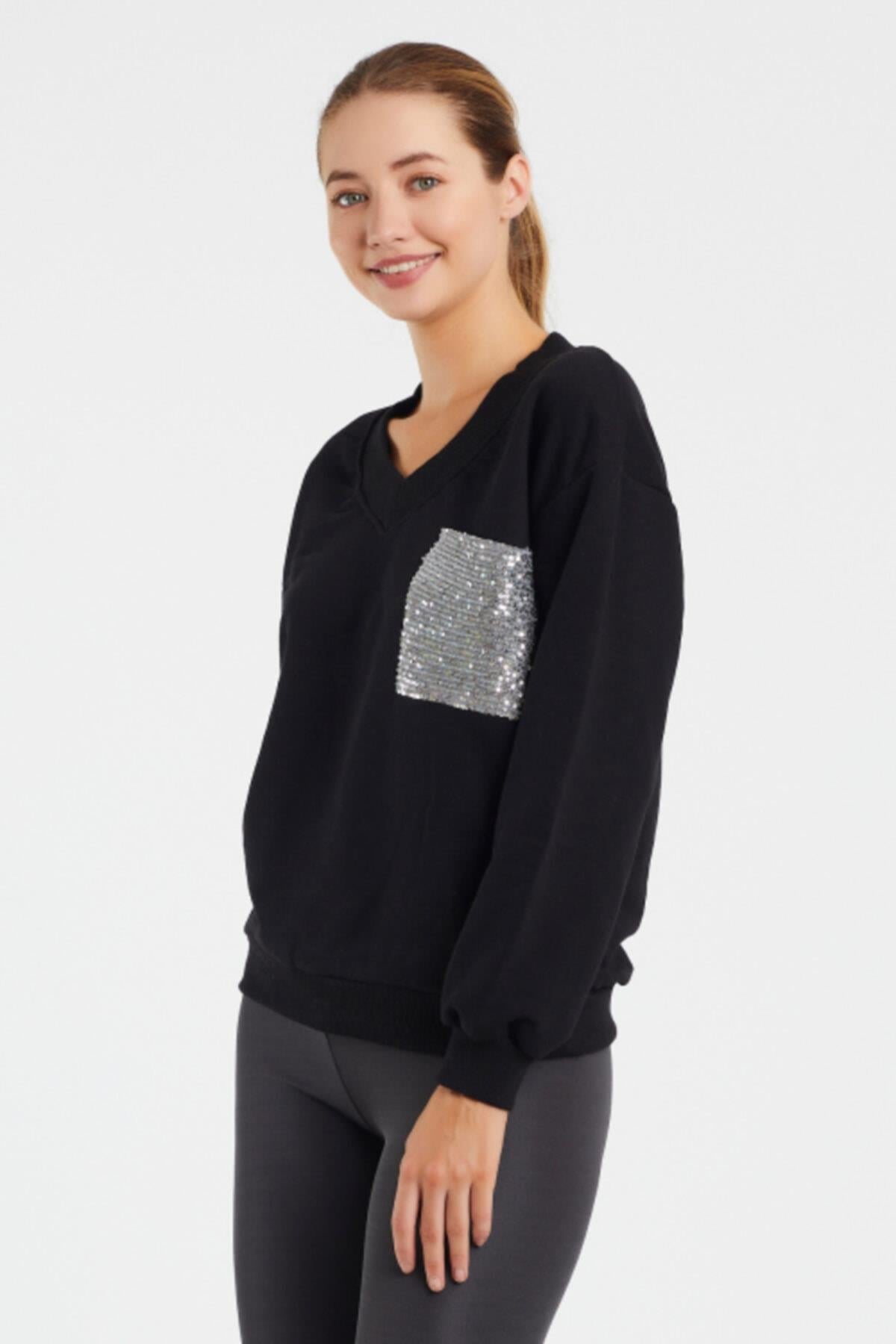 V Yaka Baskılı  Sweat 9163