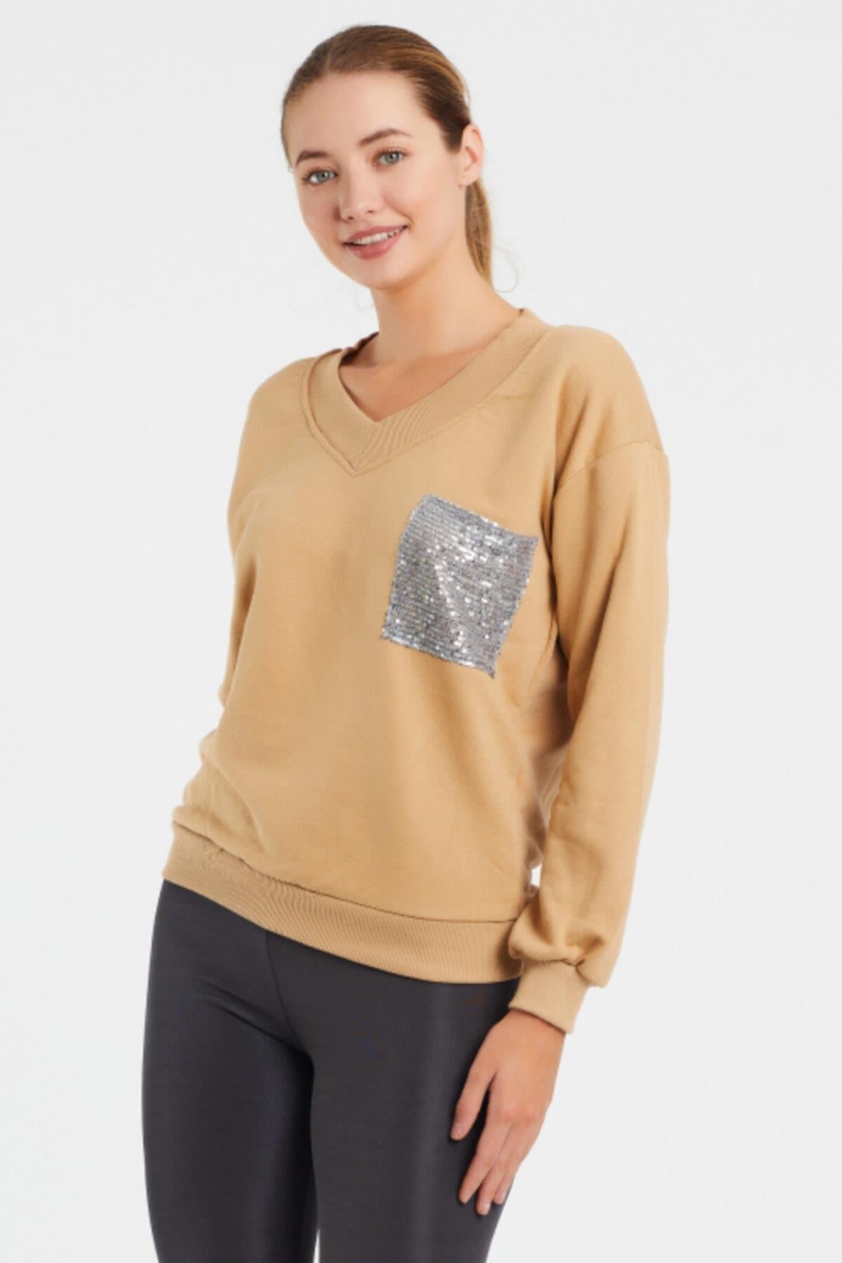 V Yaka Baskılı  Sweat 9163