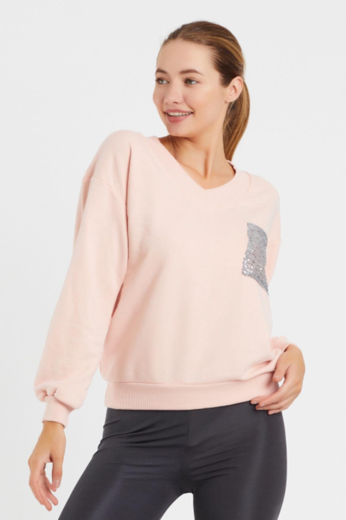 V Yaka Baskılı  Sweat 9163