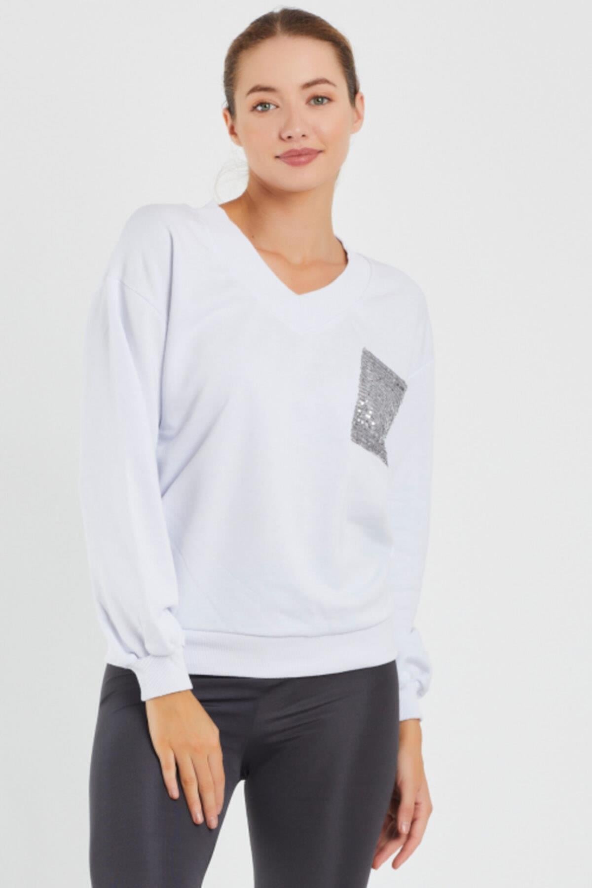 V Yaka Baskılı  Sweat 9163