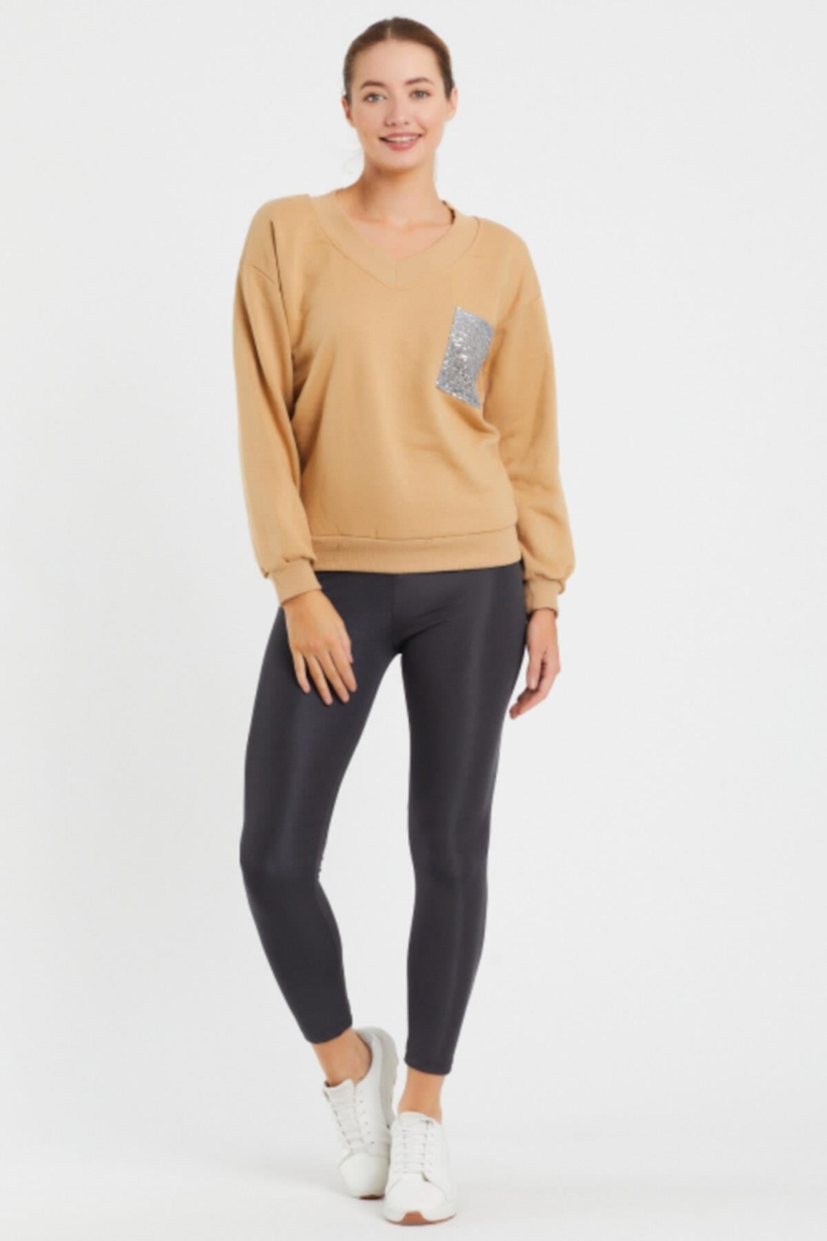 V Yaka Baskılı  Sweat 9163