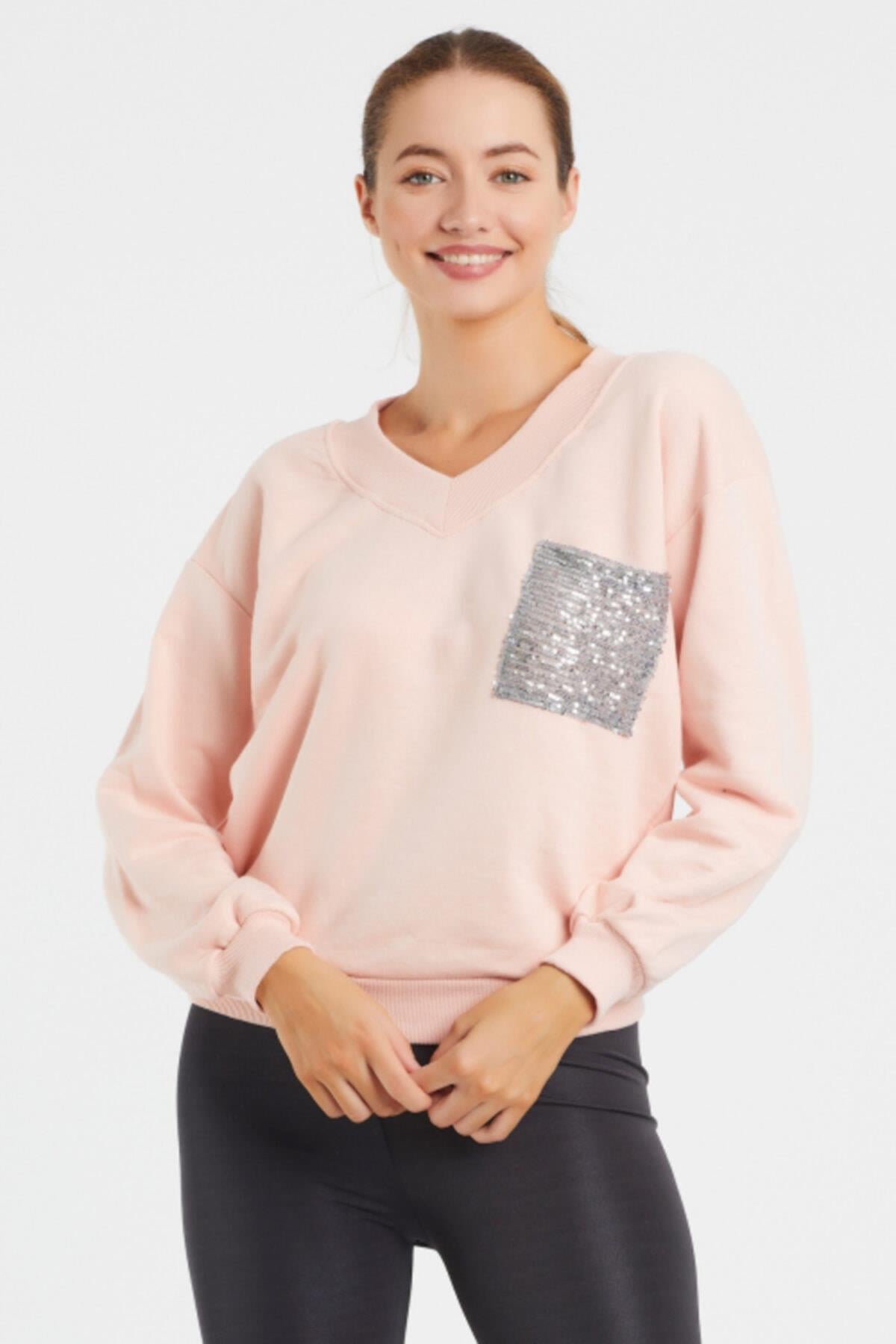 V Yaka Baskılı  Sweat 9163
