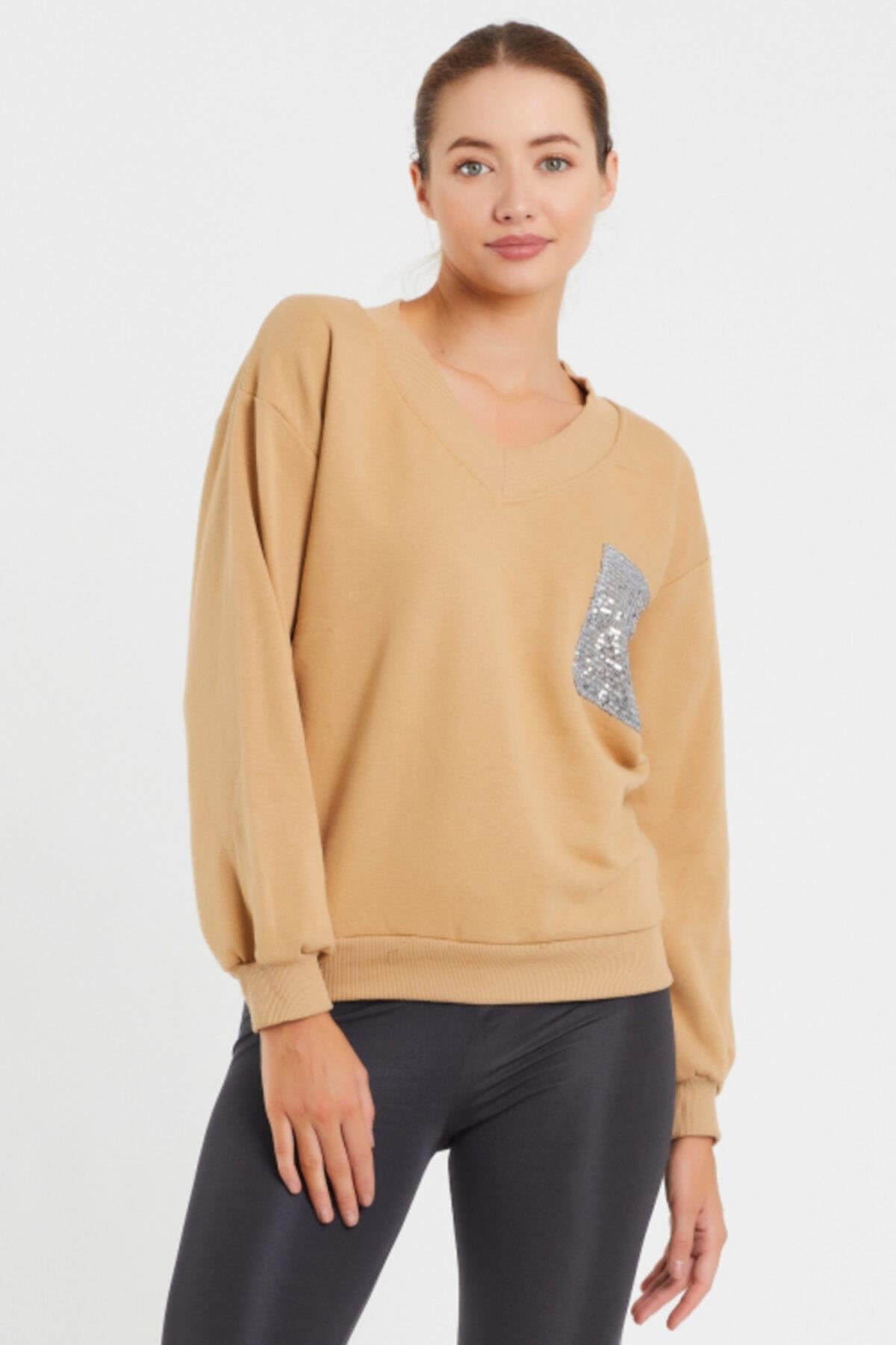 V Yaka Baskılı  Sweat 9163