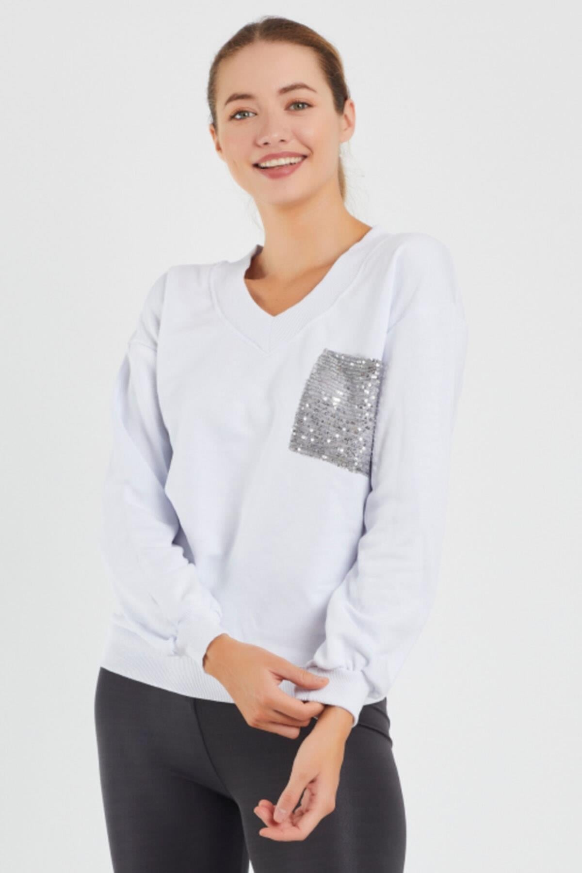 V Yaka Baskılı  Sweat 9163