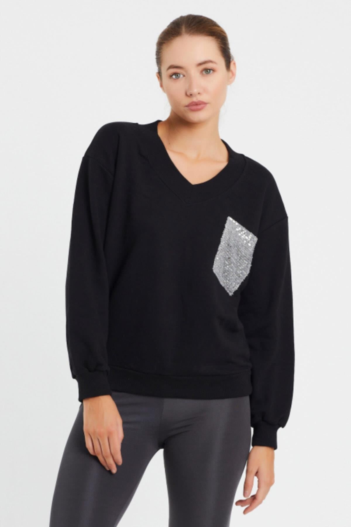V Yaka Baskılı  Sweat 9163