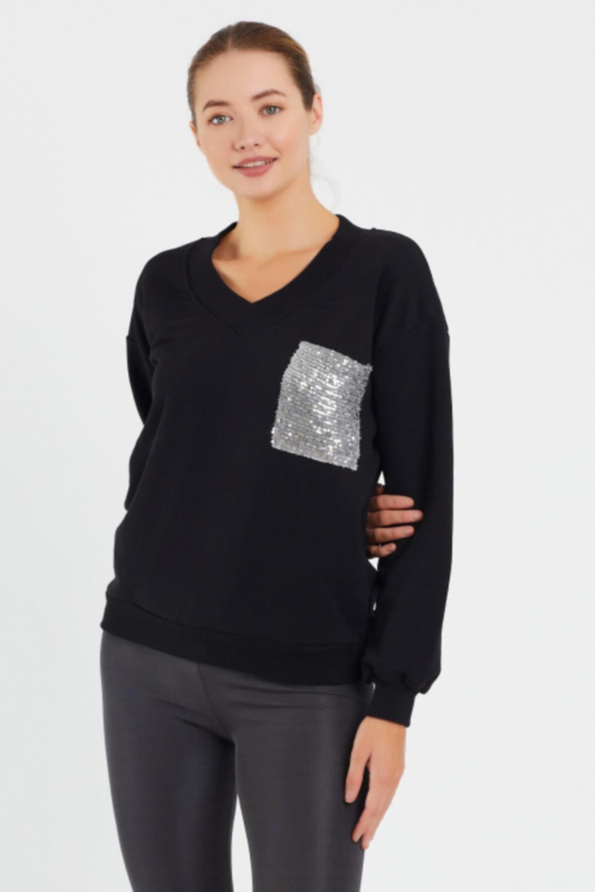 V Yaka Baskılı  Sweat 9163