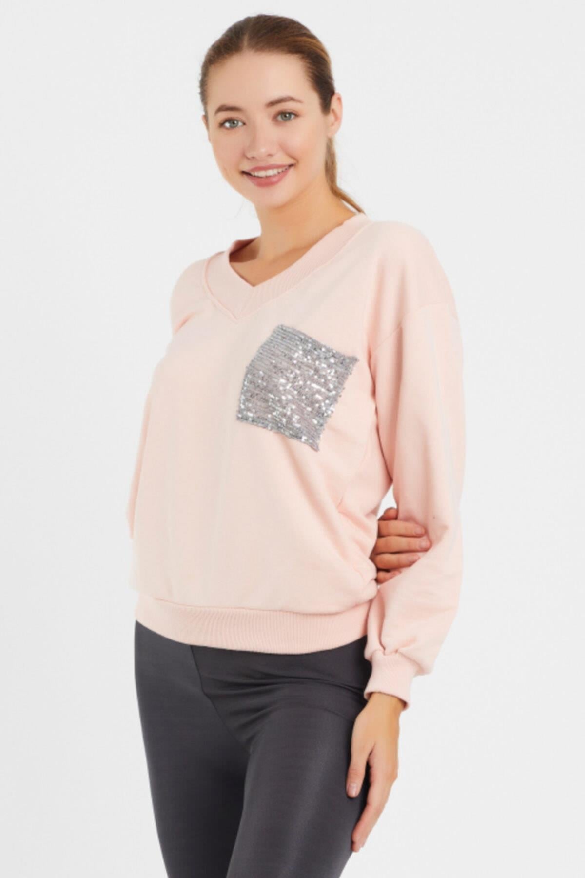 V Yaka Baskılı  Sweat 9163
