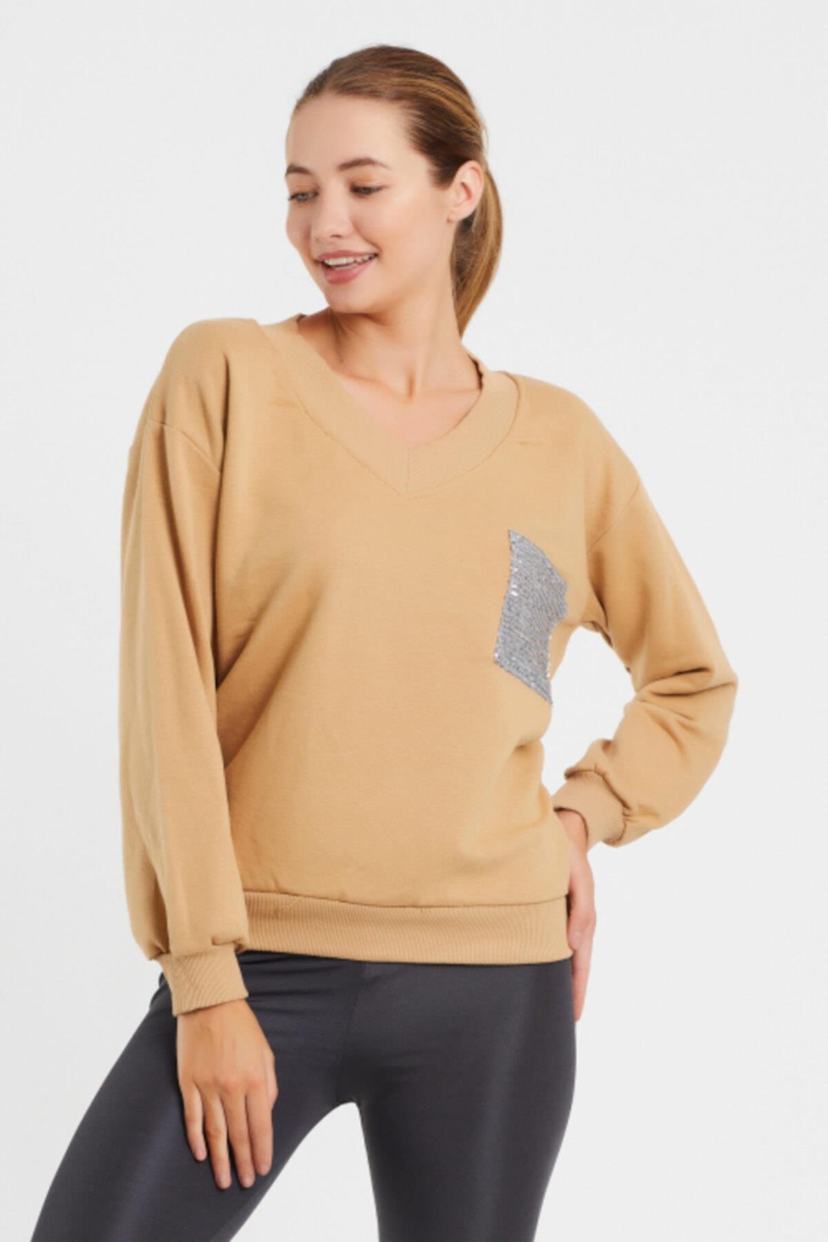 V Yaka Baskılı  Sweat 9163