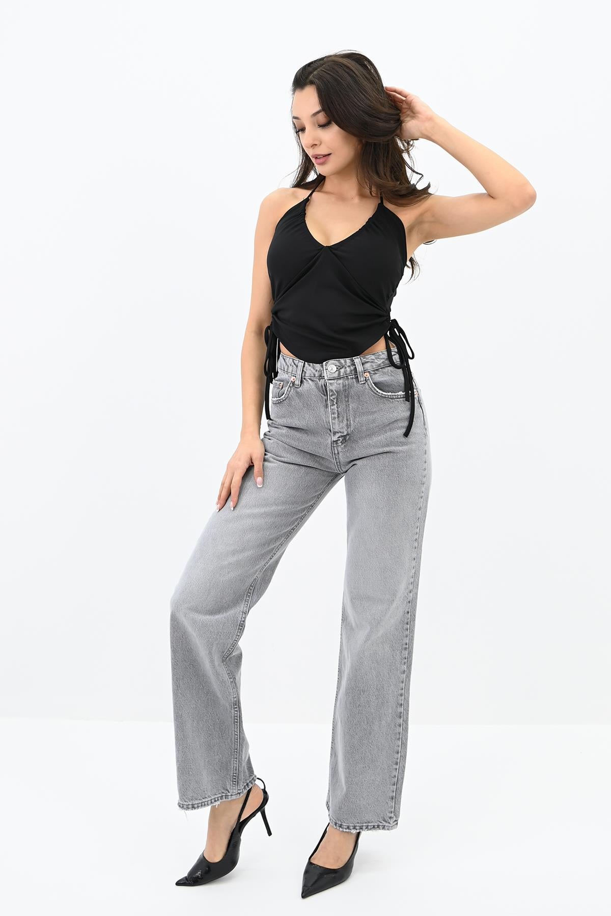 WIDE LEG Kadın Yüksek Bel Gri Mavi Jean 4417-25 DPL-846