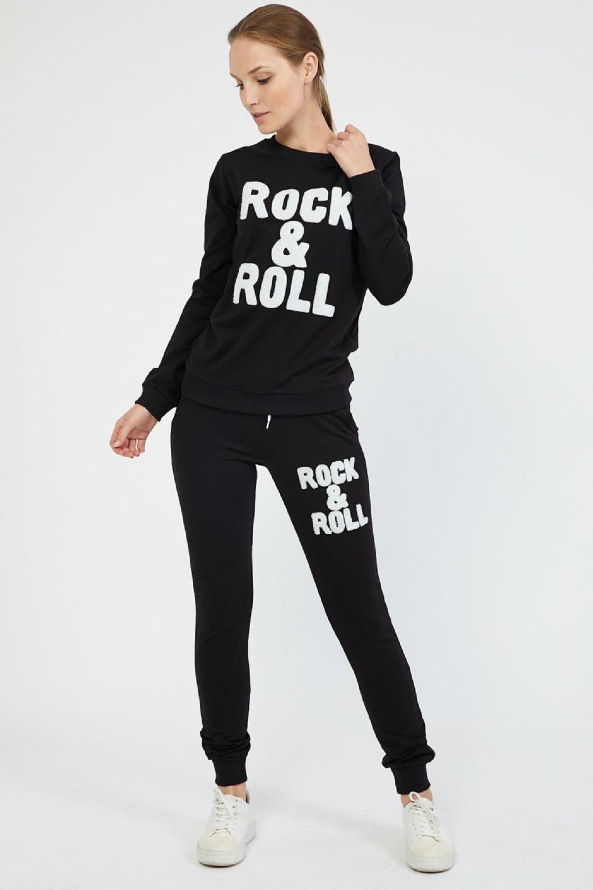 Yumuşak  Rock & Roll Yazılı İkili Eşofman Takımı 8562