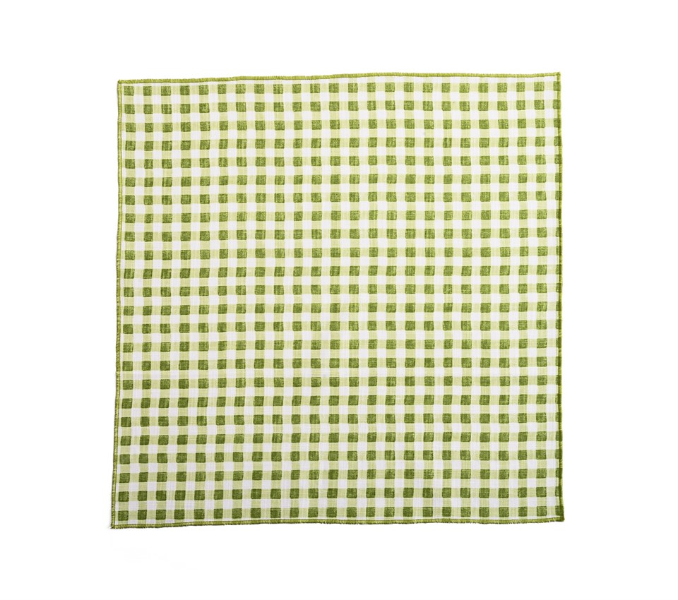  Yeşil Küçük Ekose Baskılı 4 lü Kumaş Peçete Set Overlock Dikişli