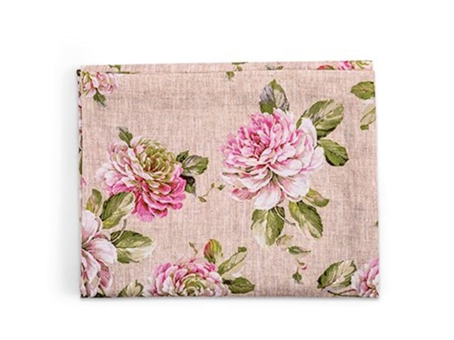 Gül Desenli  Pembe Dertsiz Polyester Kare Masa Örtüsü