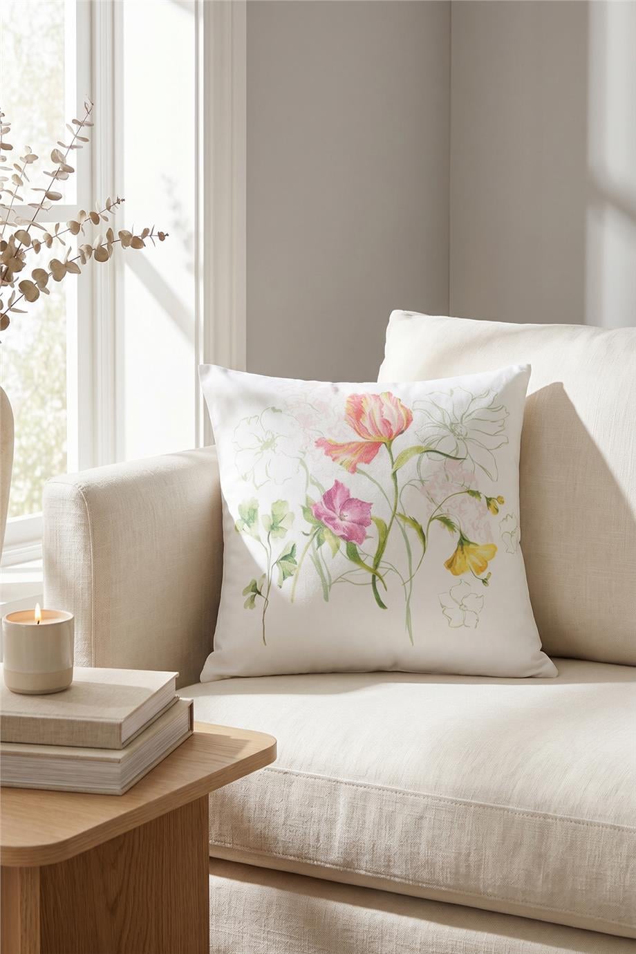 Multi Flower Çiçek Desenli Renkli Kırlent