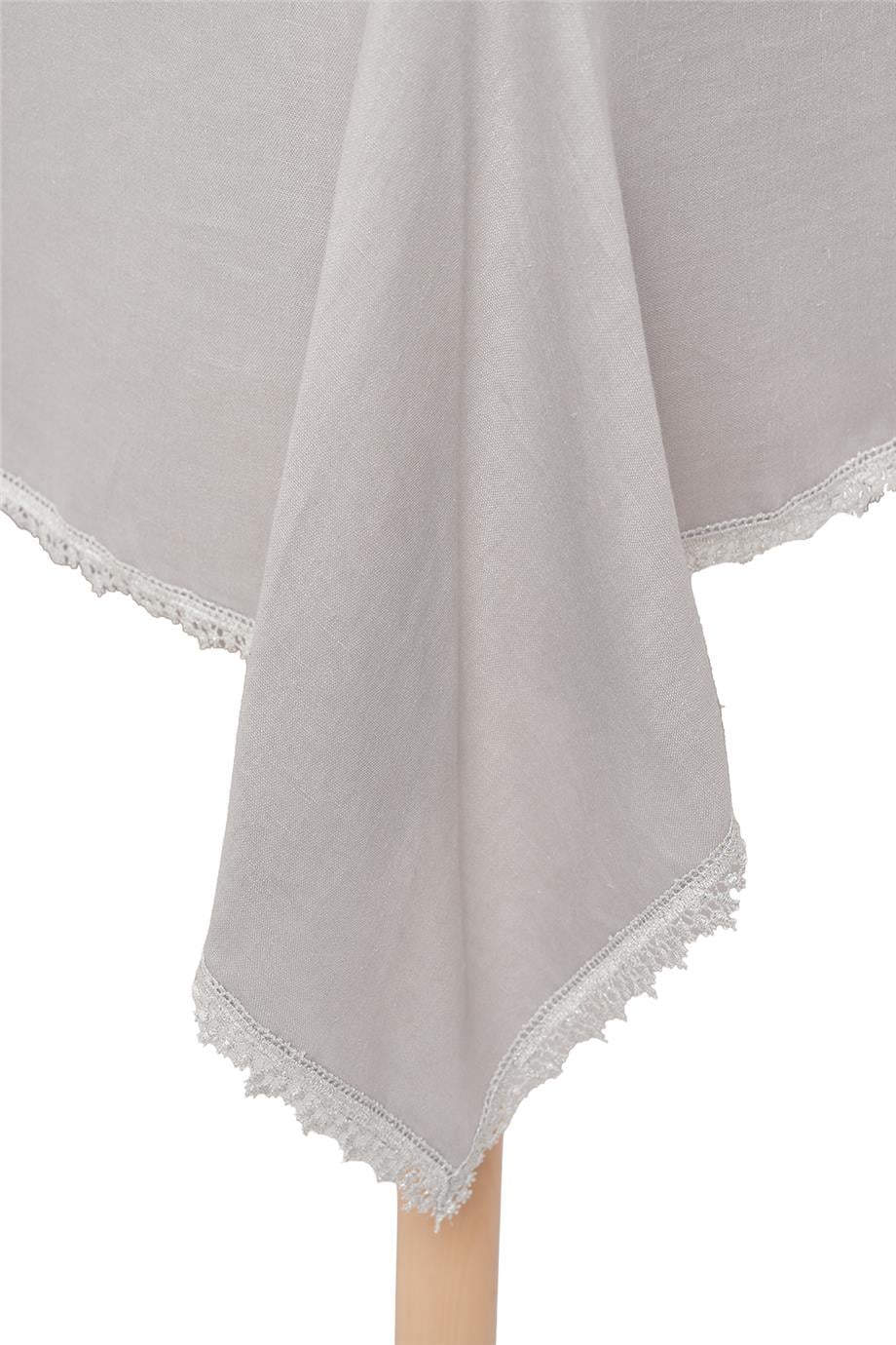 Multi Flower Dantel İşlemeli Gri Masa Örtüsü