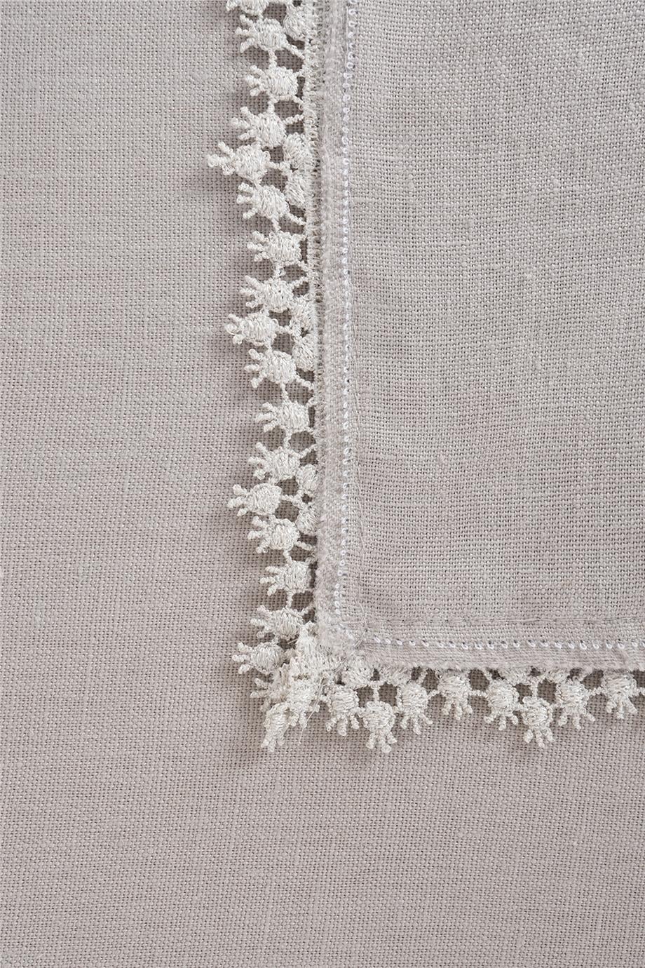 Multi Flower Dantel İşlemeli Gri Masa Örtüsü