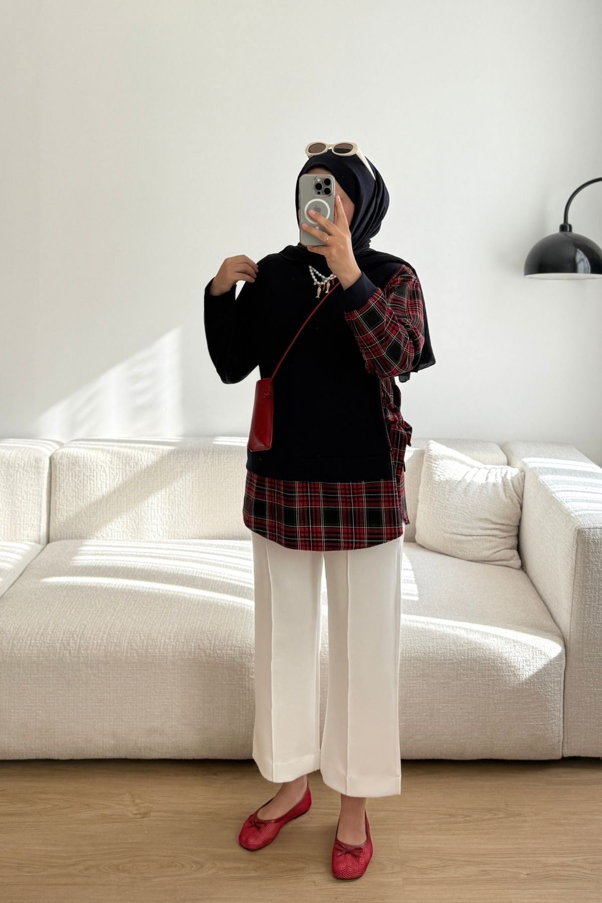 6196 LACİVERT EKOSE DETAYLI BAĞLAMALI SWEATSHIRT