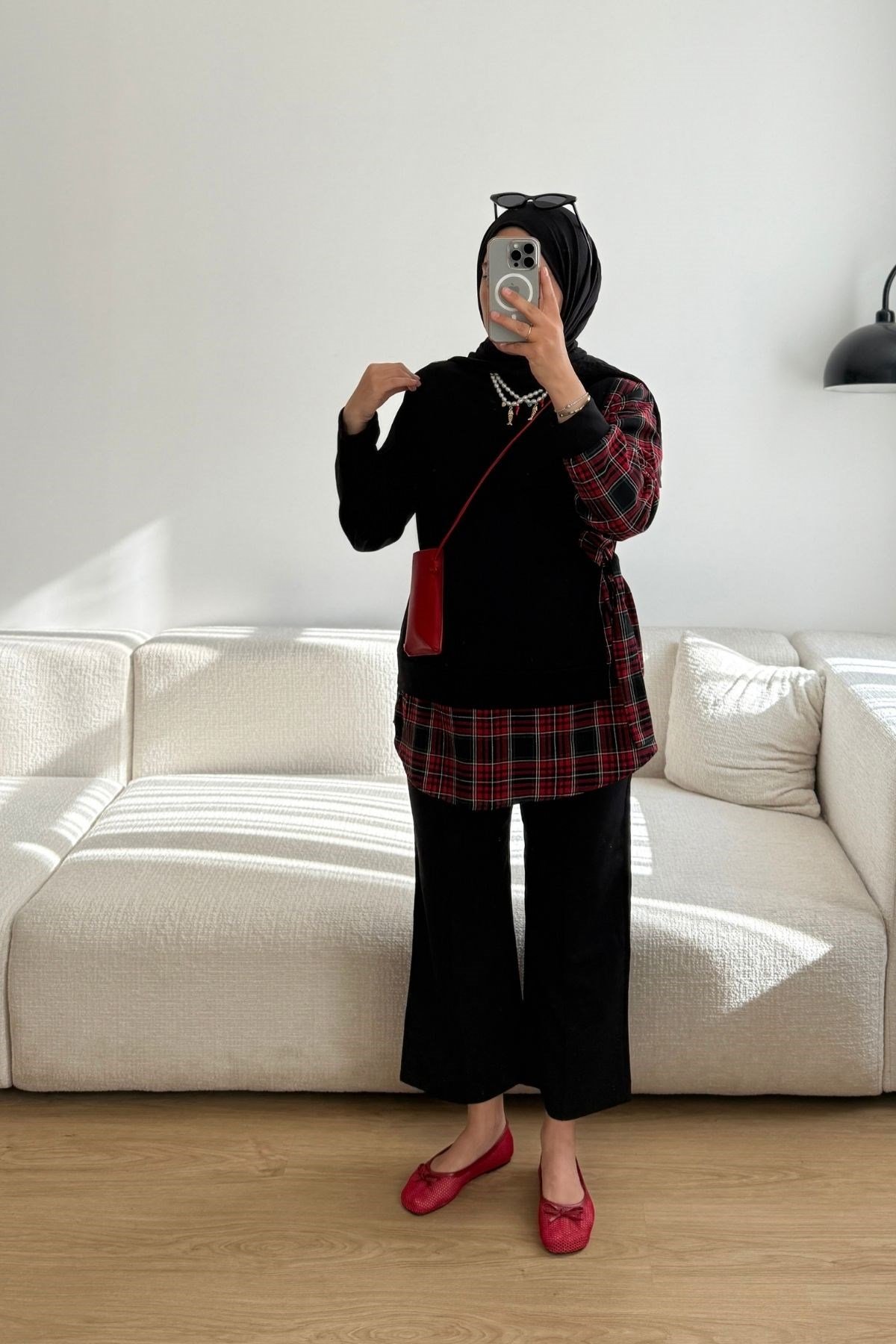6196 SİYAH EKOSE DETAYLI BAĞLAMALI SWEATSHIRT