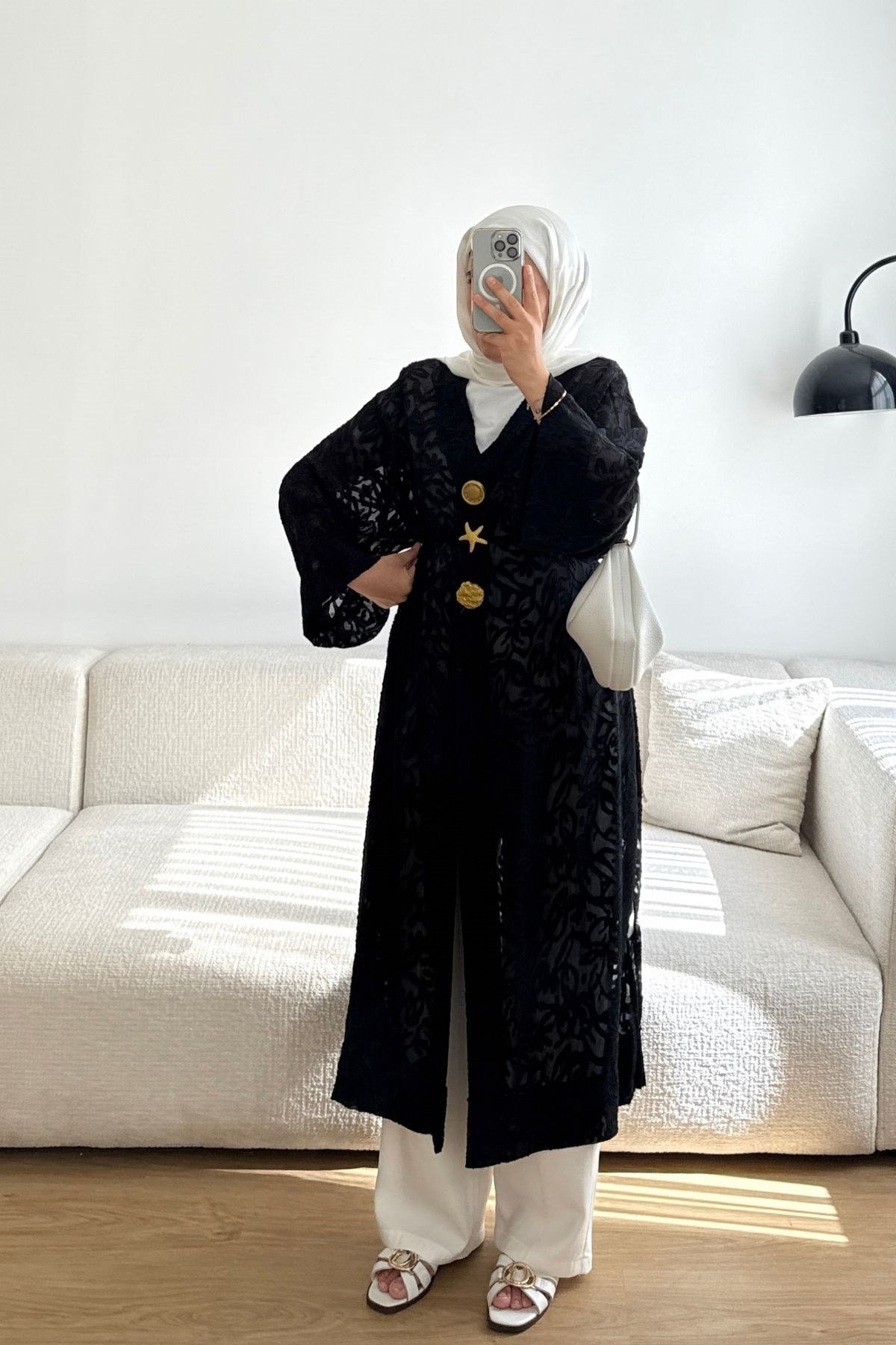 9088 SİYAH DANTEL DETAYLI KİMONO