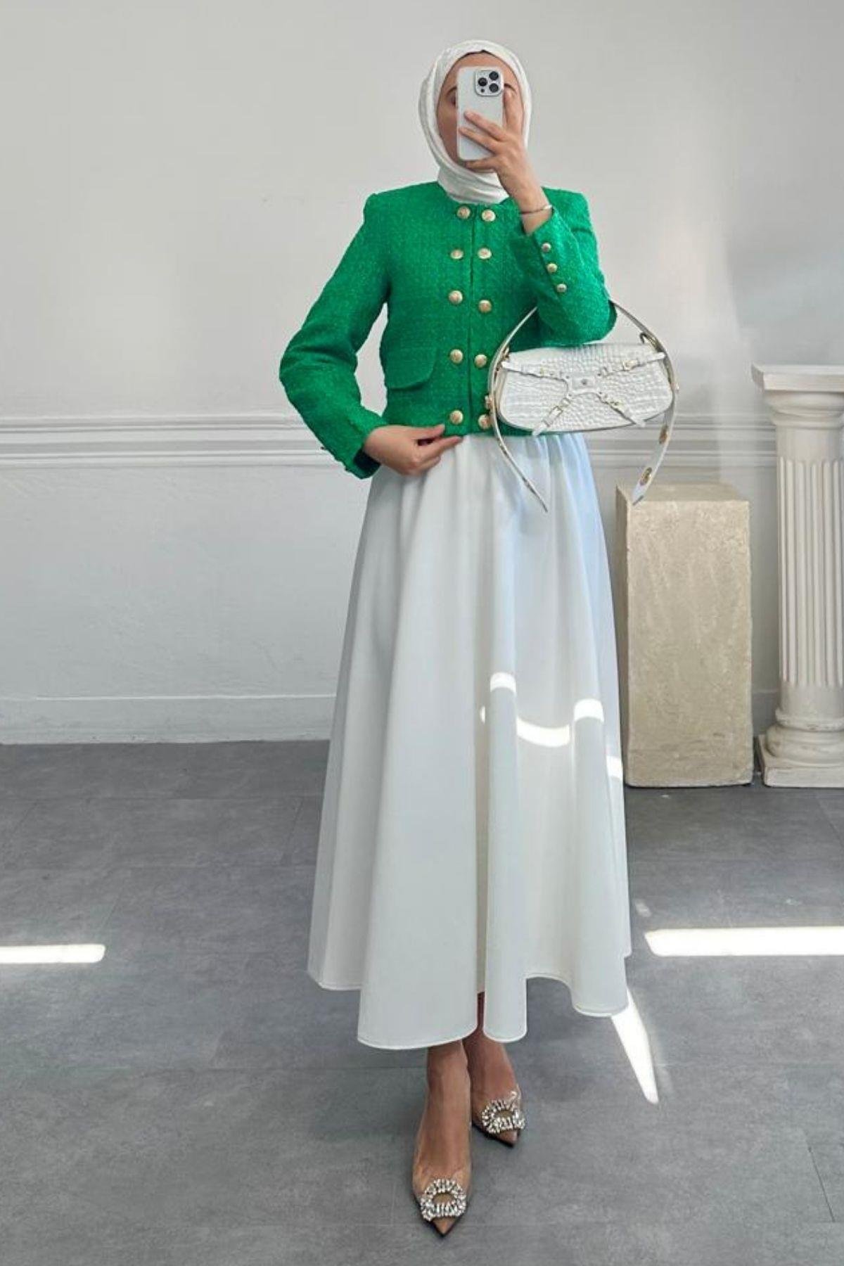 BENETTON YEŞİL GOLD DÜĞMELİ TÜVİT CEKET