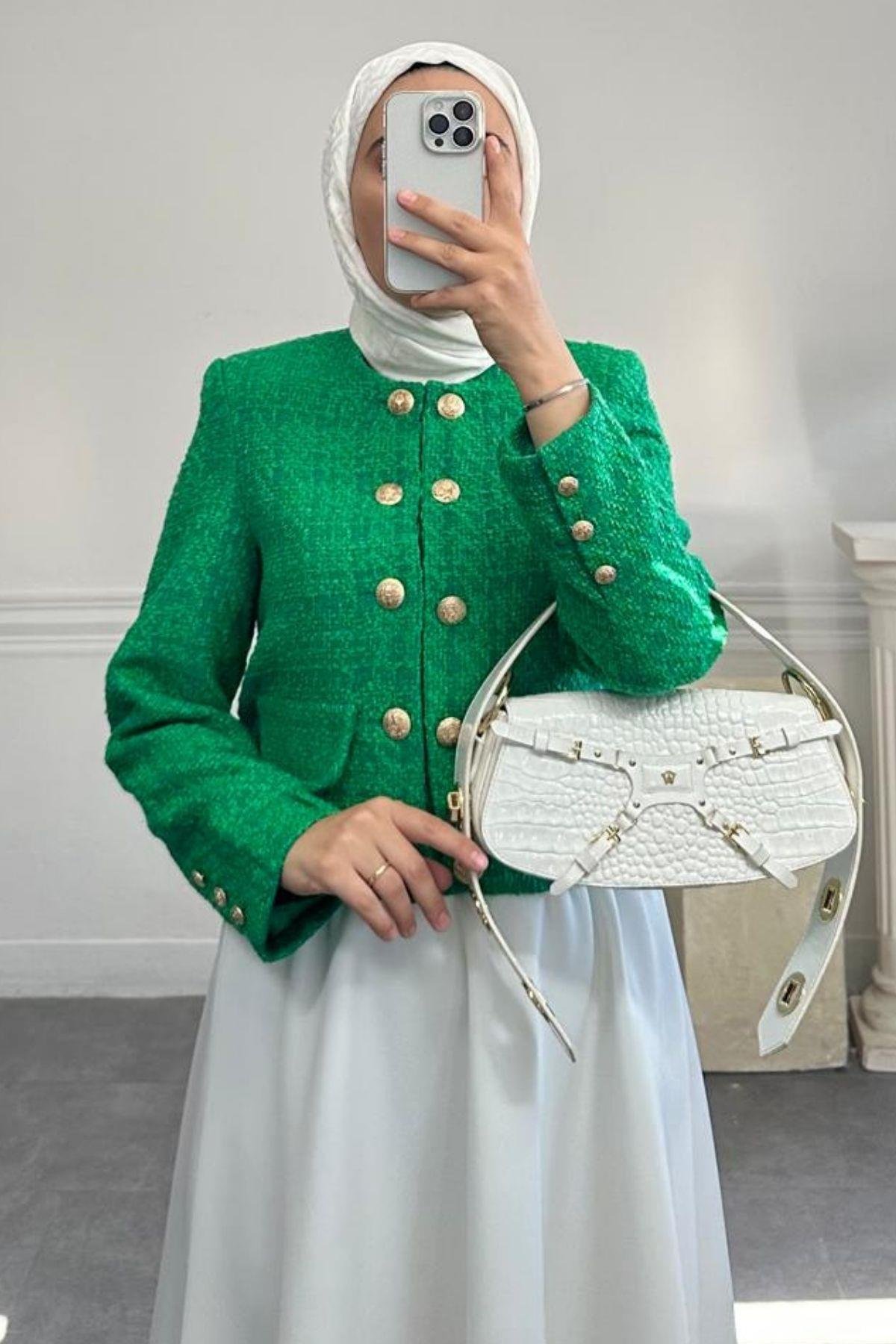 BENETTON YEŞİL GOLD DÜĞMELİ TÜVİT CEKET