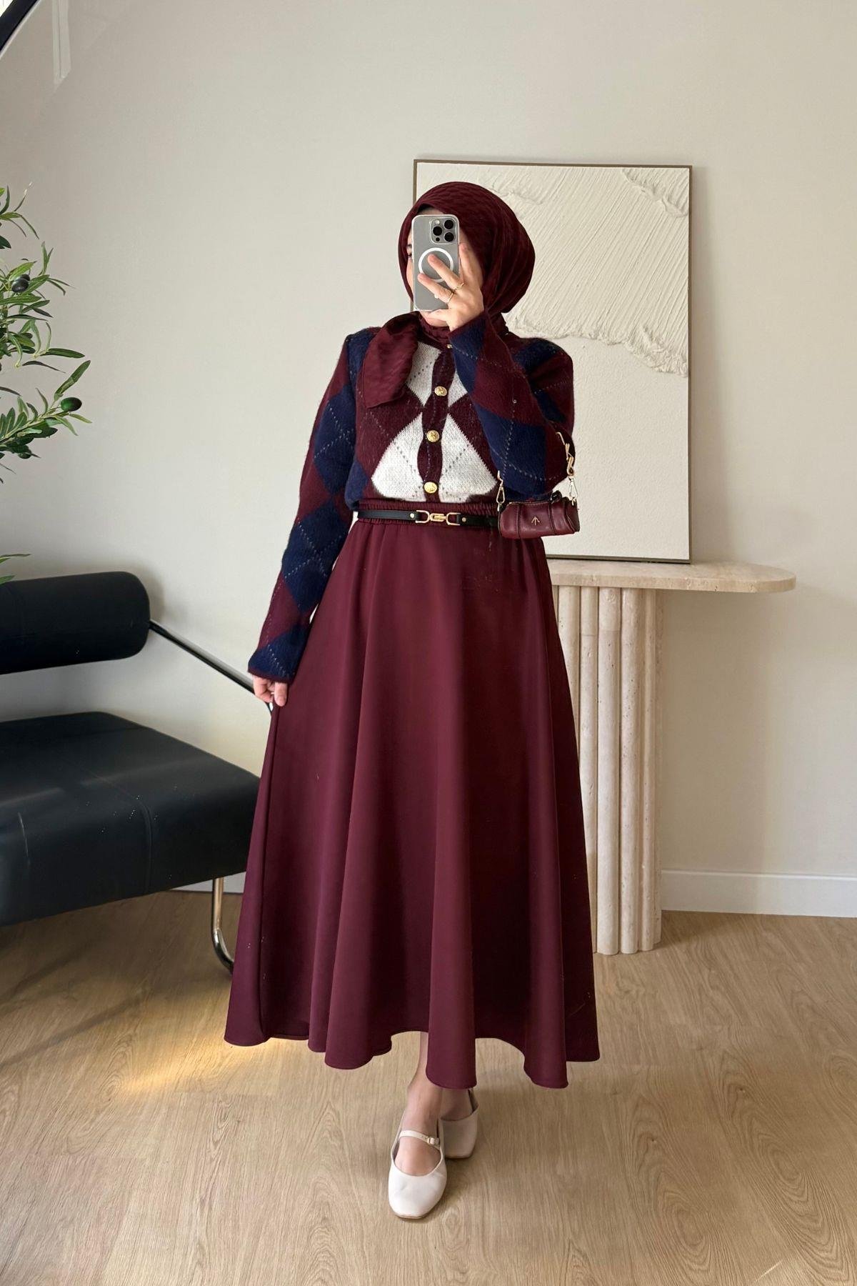 BORDO BAKLAVA DESENLİ HIRKA