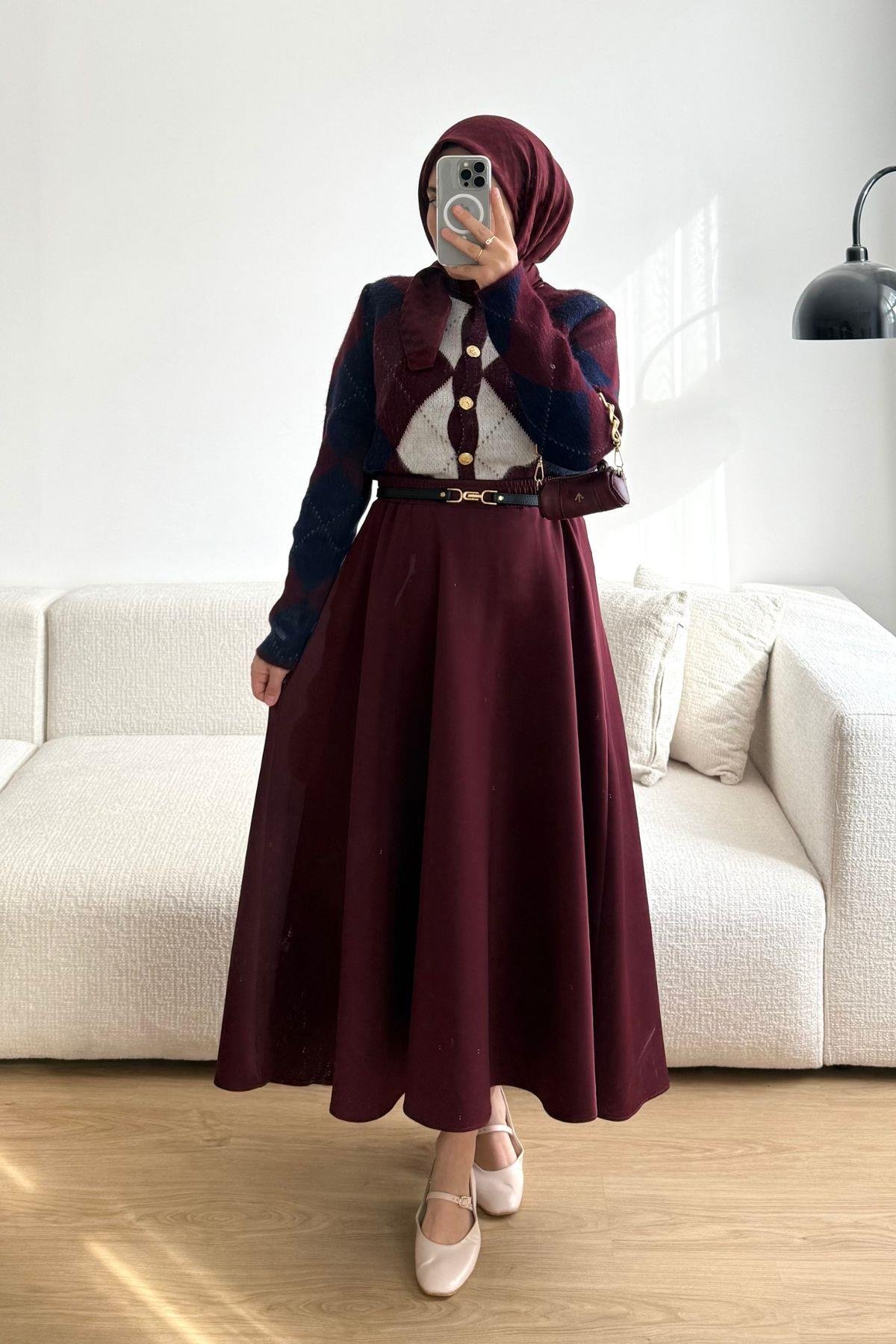 BORDO BAKLAVA DESENLİ HIRKA