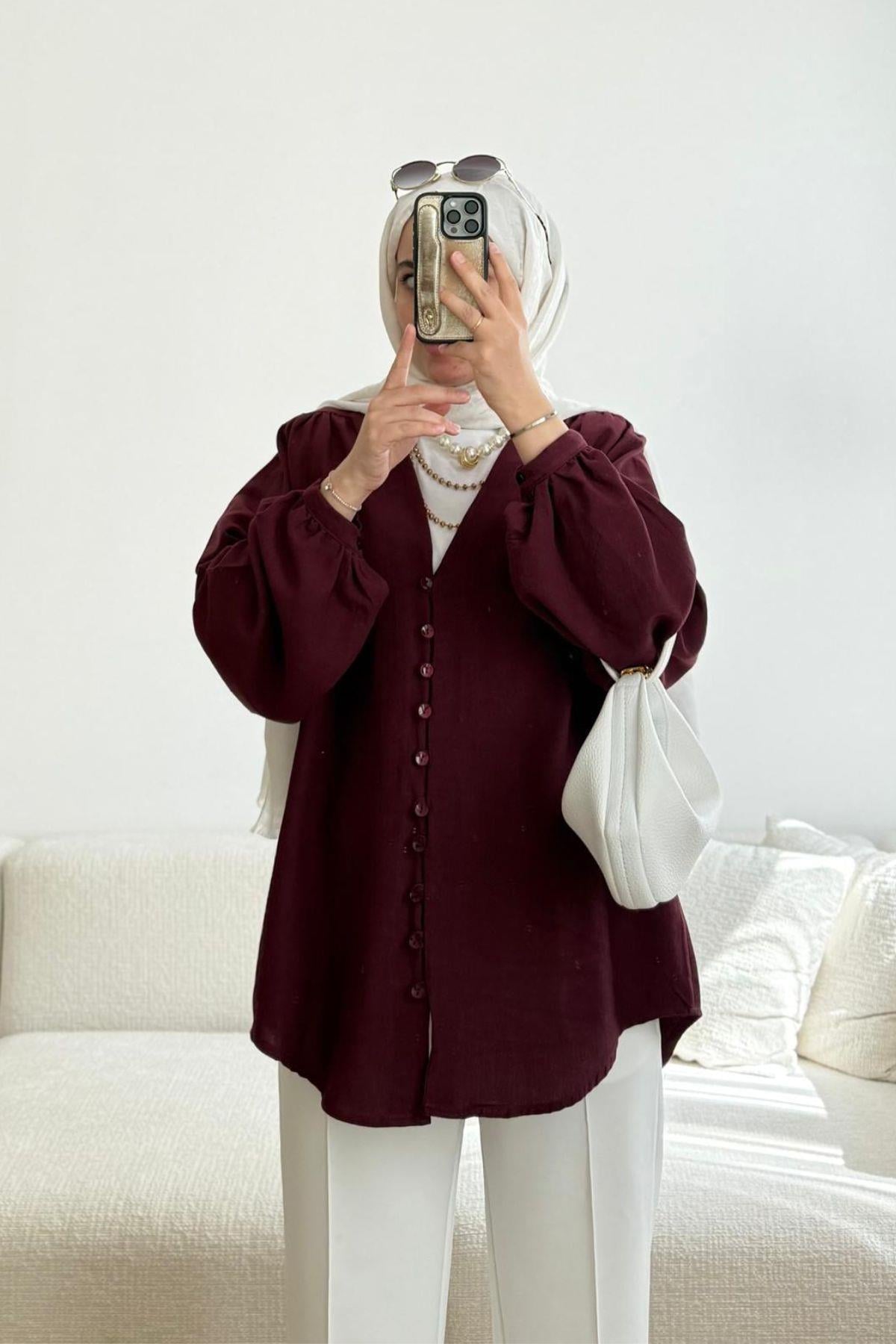 BORDO BRİT DÜGMELİ GÖMLEK