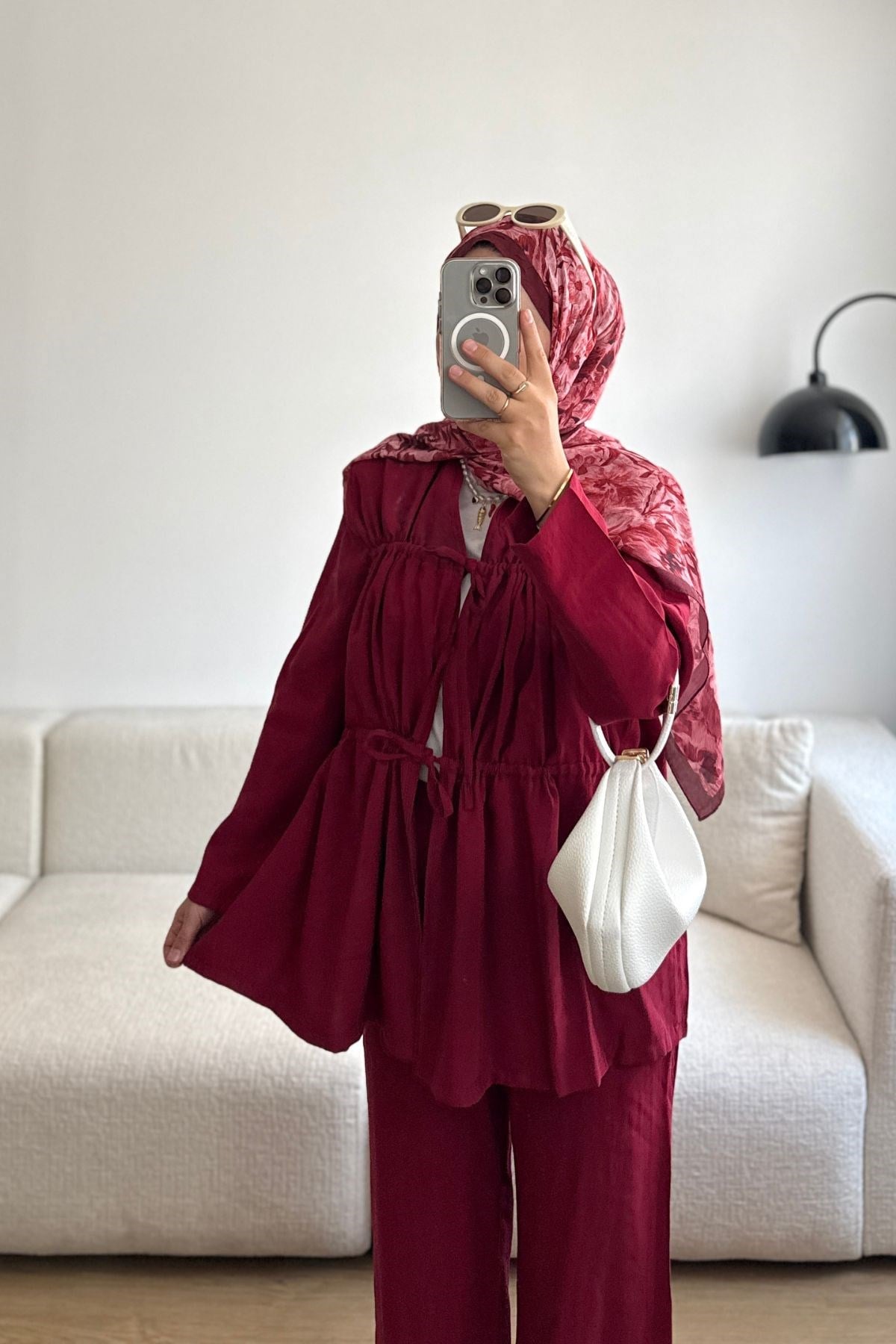 BORDO BÜZGÜLÜ KİMONO PANT TAKIM