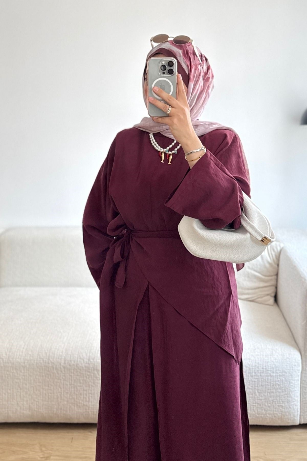 BORDO FULARLI UZUN TUNİK